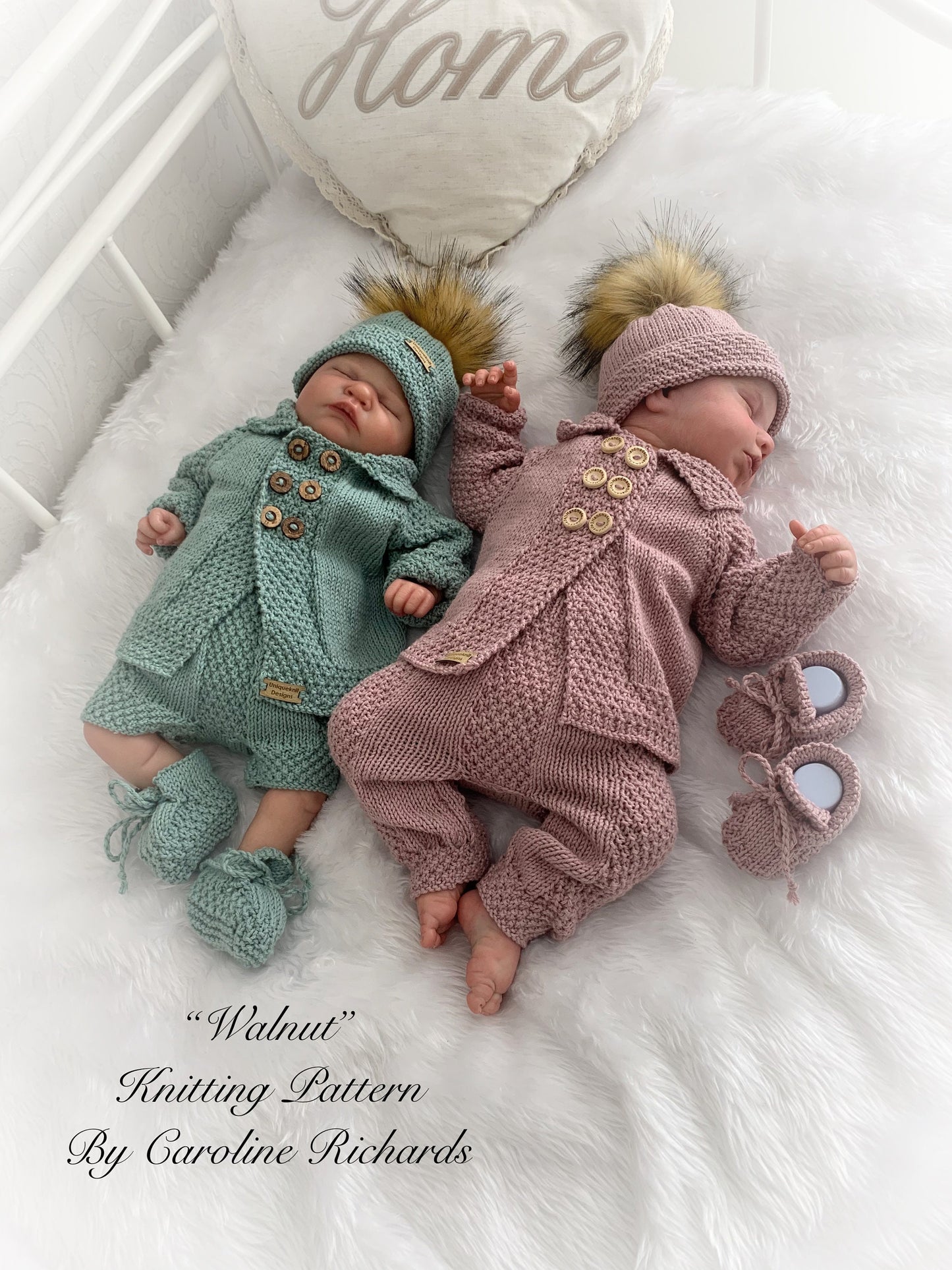 "Walnut” 4 piece knitting pattern set for a reborn doll 16 -22” or 0-3 Month Old Baby