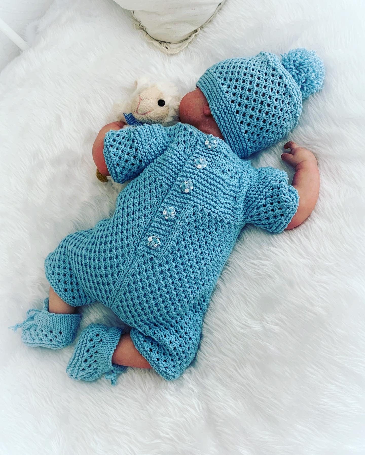 "Wisteria” romper Knitting pattern for Reborn doll 16 -22” or 0-3 Mth Old Baby