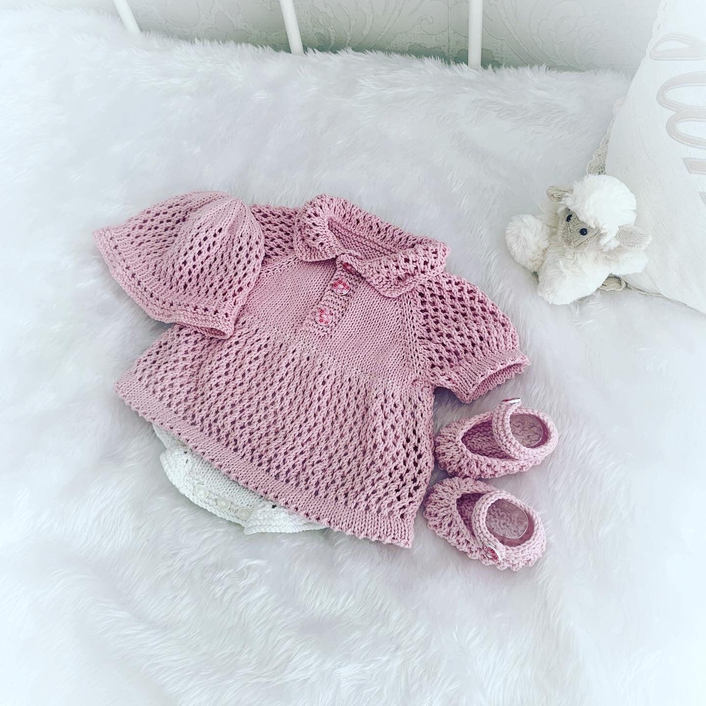 "Lavender” All-in-one dress Knitting pattern for Reborn doll 16 -22” or 0-3 Mth Old Baby