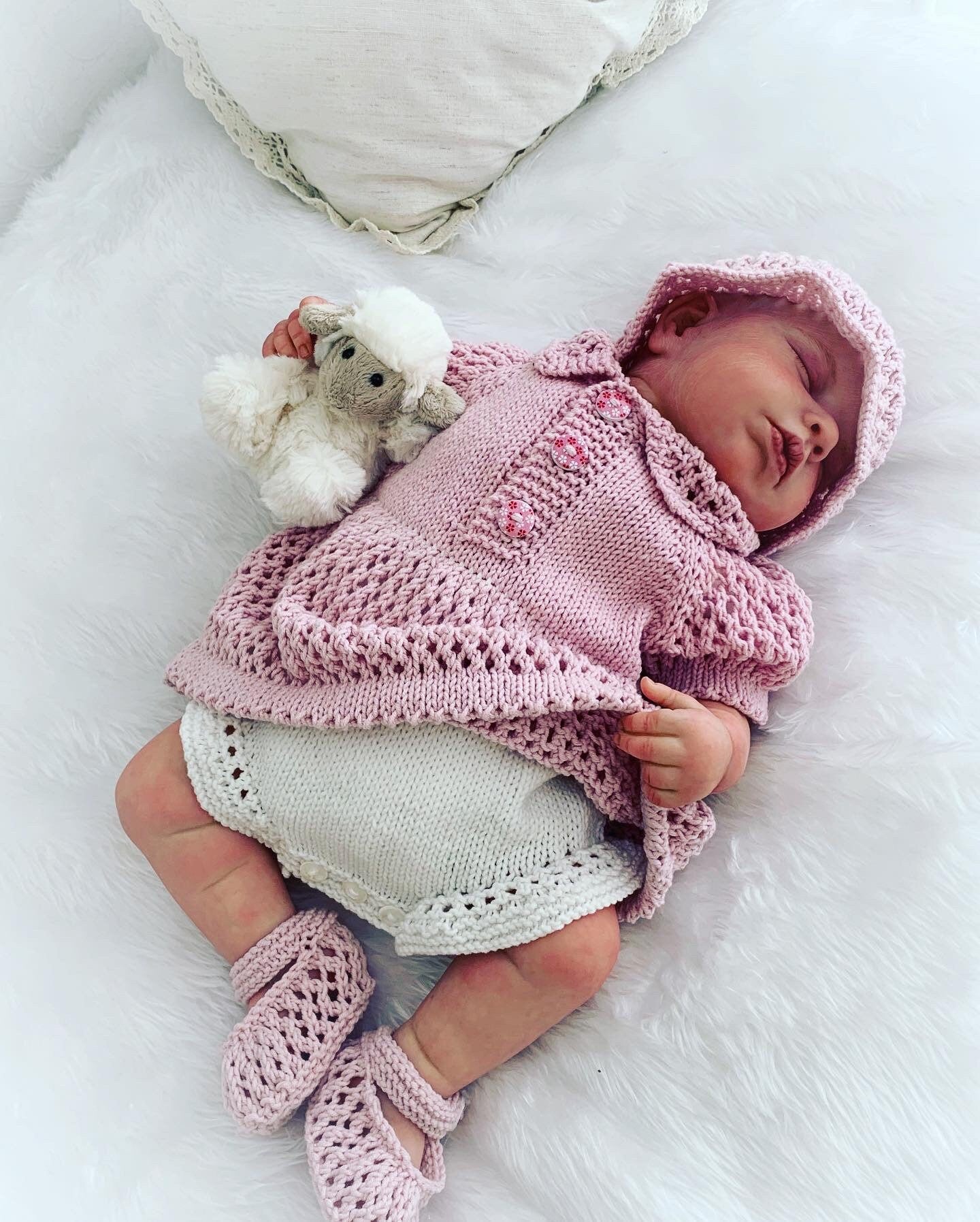 "Lavender” All-in-one dress Knitting pattern for Reborn doll 16 -22” or 0-3 Mth Old Baby