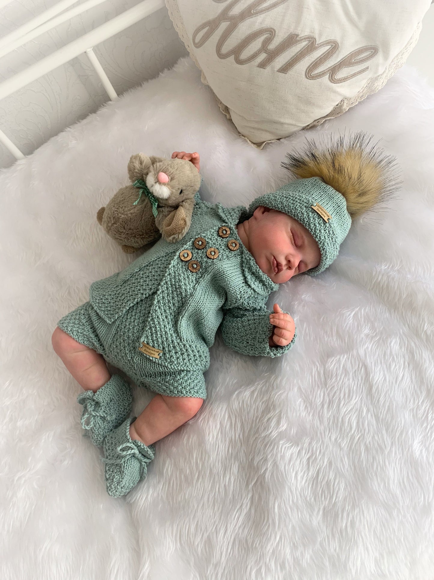 "Walnut” 4 piece knitting pattern set for a reborn doll 16 -22” or 0-3 Month Old Baby