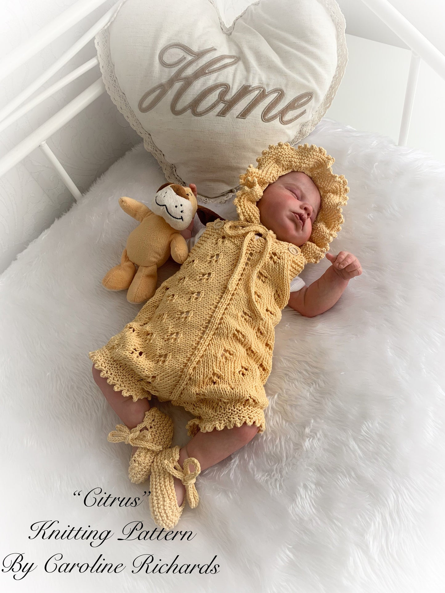 "Citrus” Romper Knitting pattern for Reborn doll 16 -22” or 0-3 Mth Old Baby
