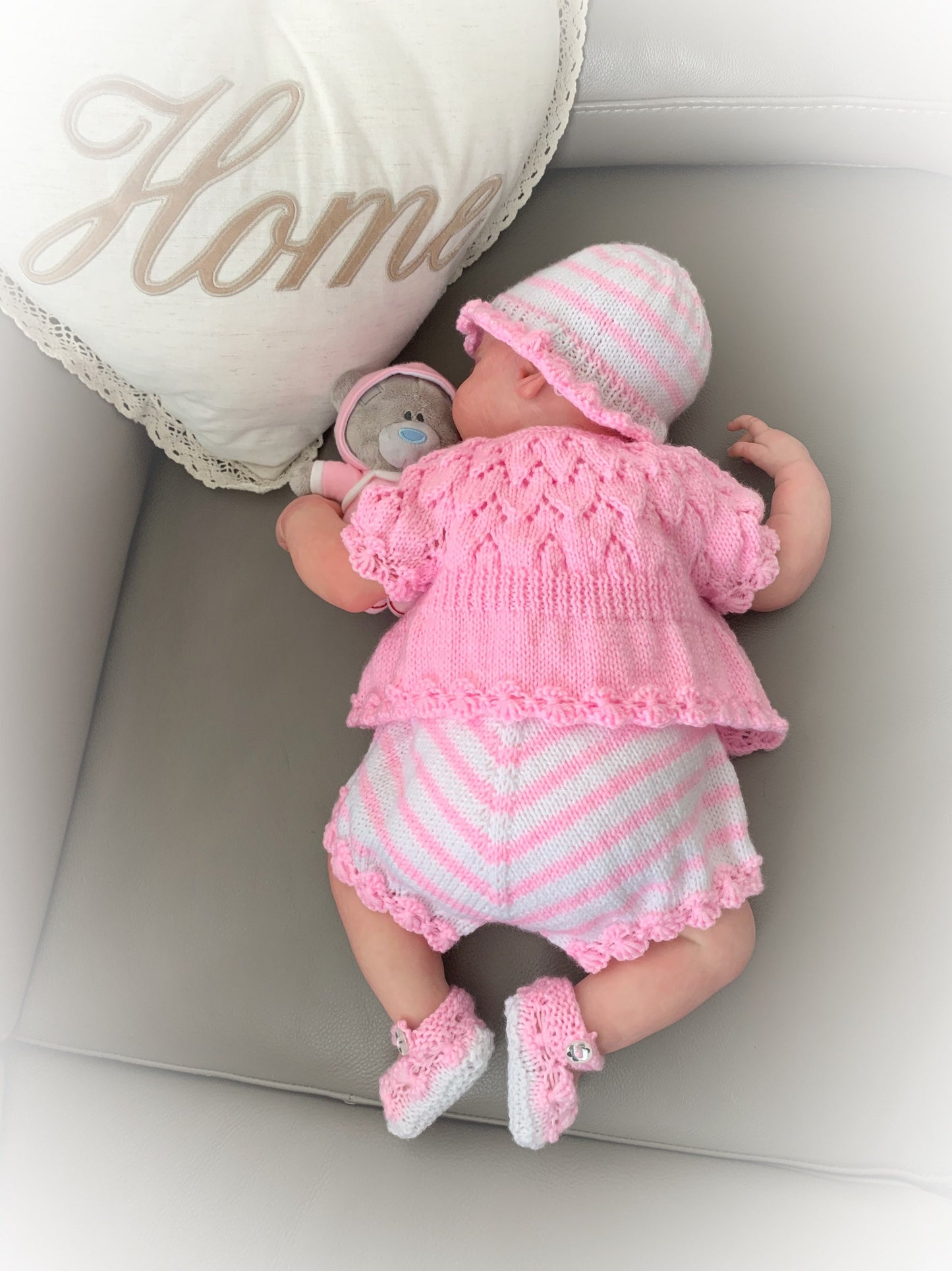 "Violets” 4 Piece Set Knitting pattern for Reborn doll 18-22” or 0-3 Mth Old Baby
