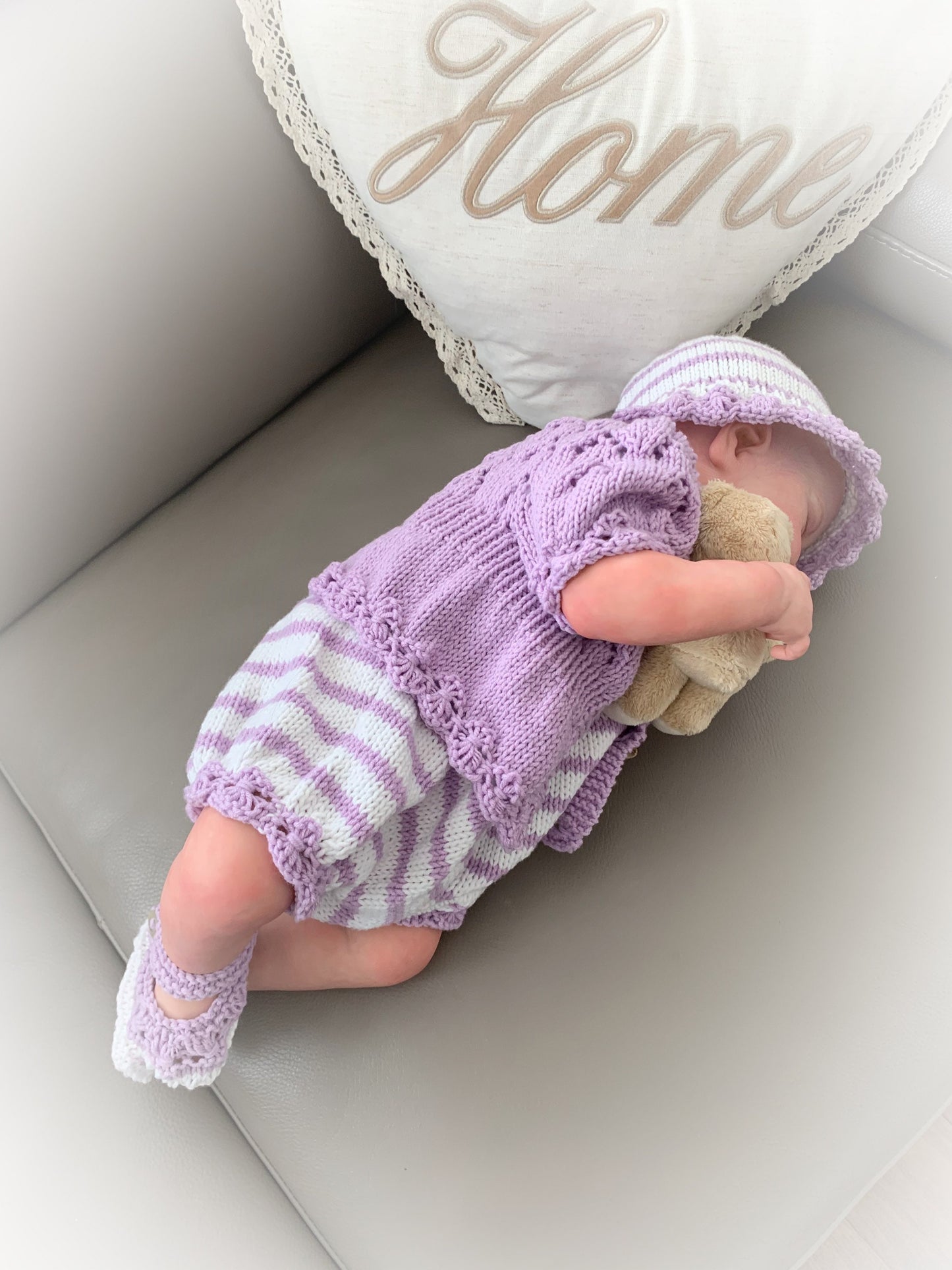 "Violets” 4 Piece Set Knitting pattern for Reborn doll 18-22” or 0-3 Mth Old Baby