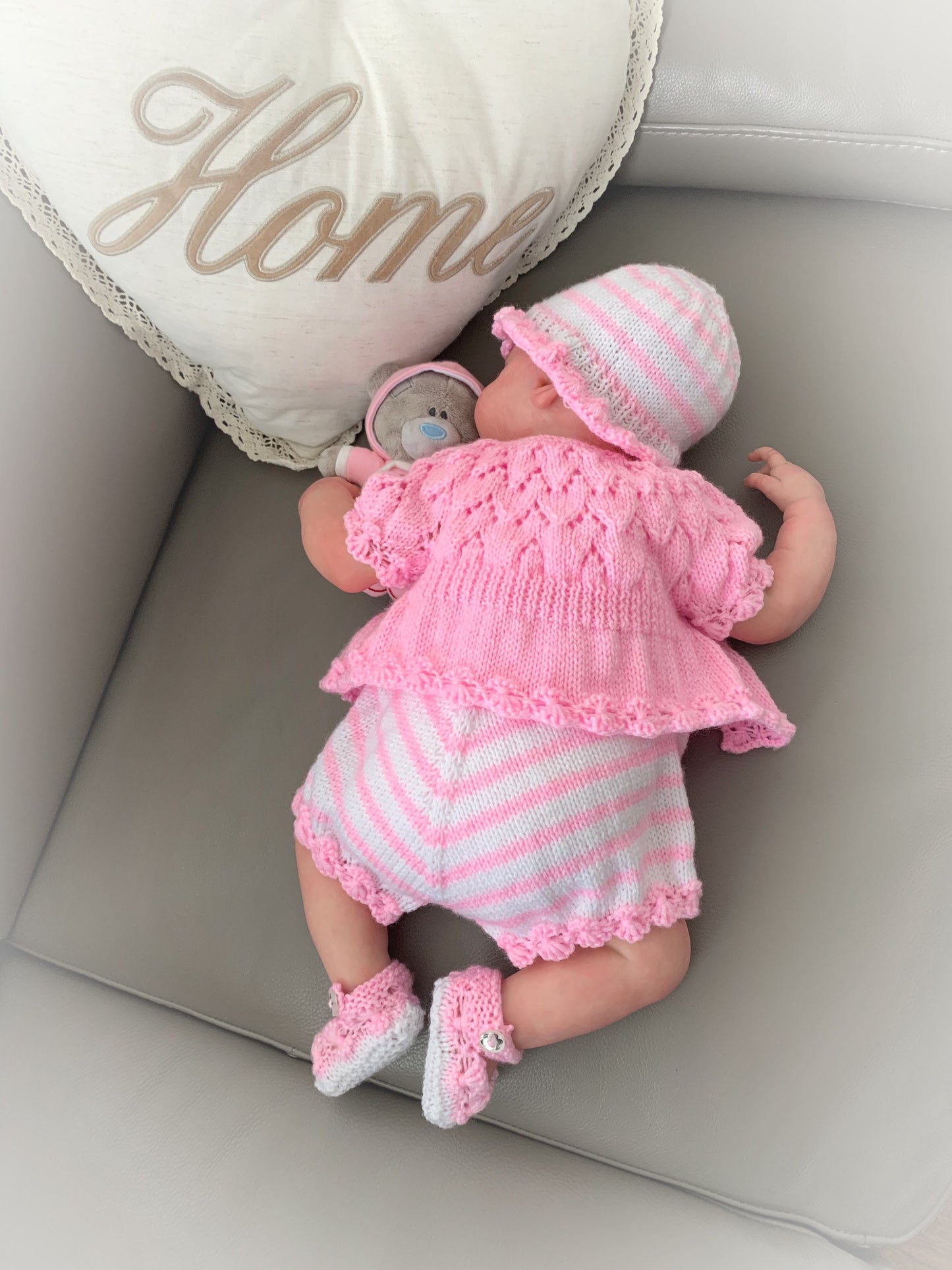 "Violets” 4 Piece Set Knitting pattern for Reborn doll 18-22” or 0-3 Mth Old Baby
