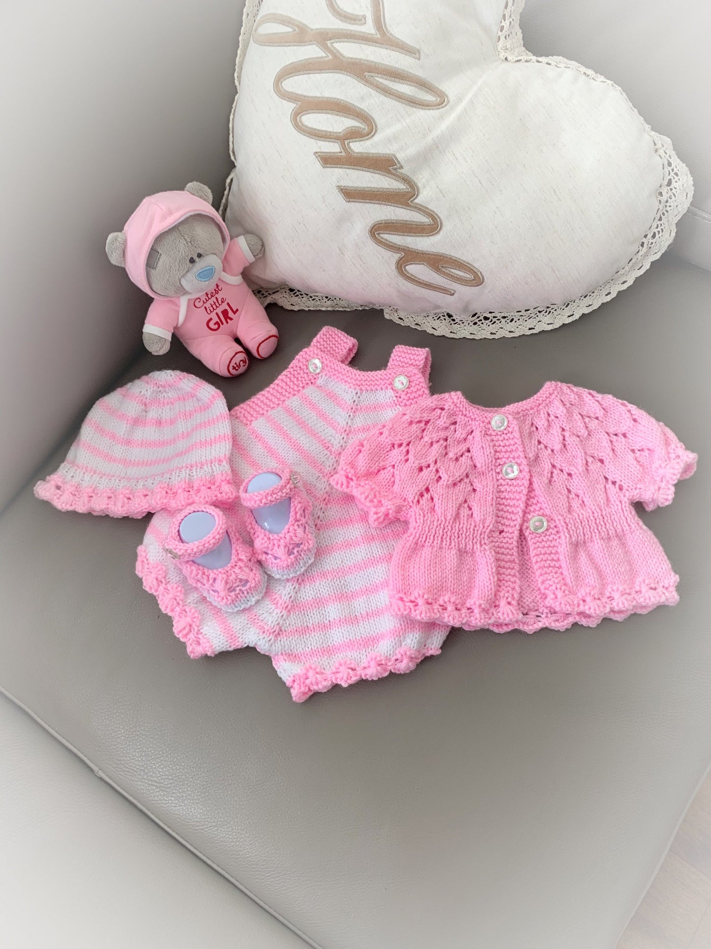 "Violets” 4 Piece Set Knitting pattern for Reborn doll 18-22” or 0-3 Mth Old Baby