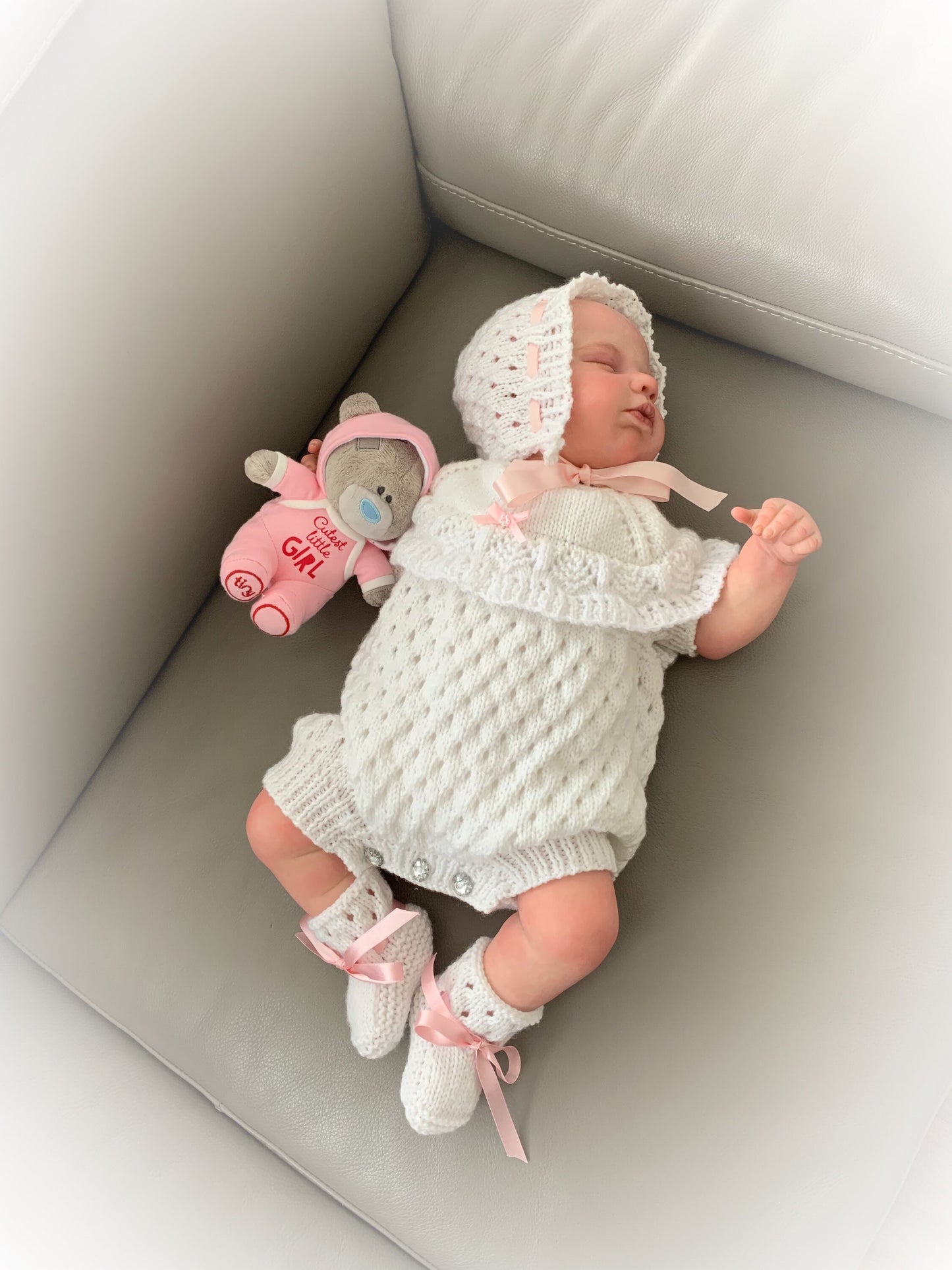"Crystal” Romper Knitting pattern for Reborn doll 16 -22” or 0-3 Mth Old Baby