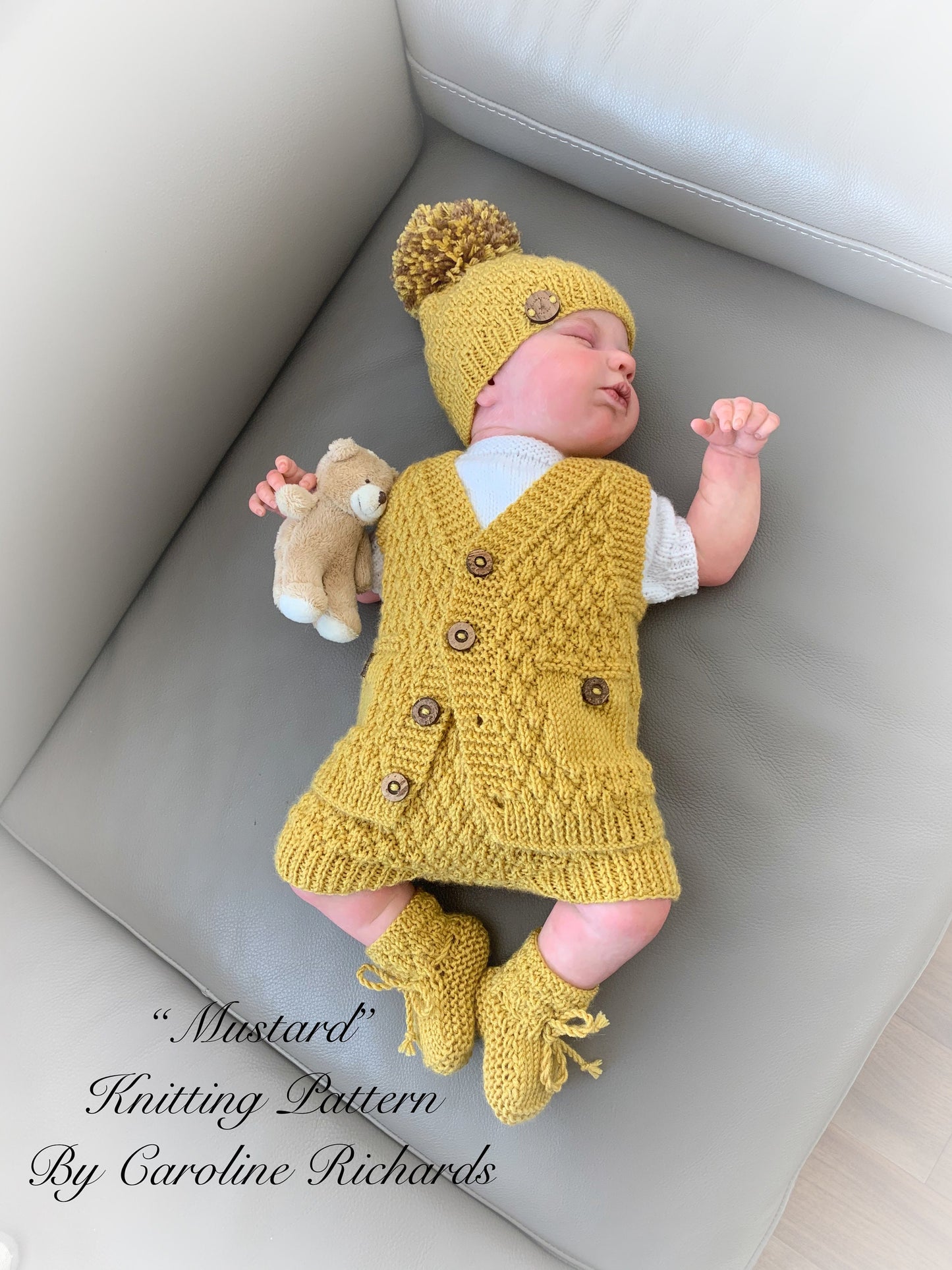 "Mustard” 4 Piece Set Knitting pattern for Reborn doll 16-22” or 0-3 Mth Old Baby