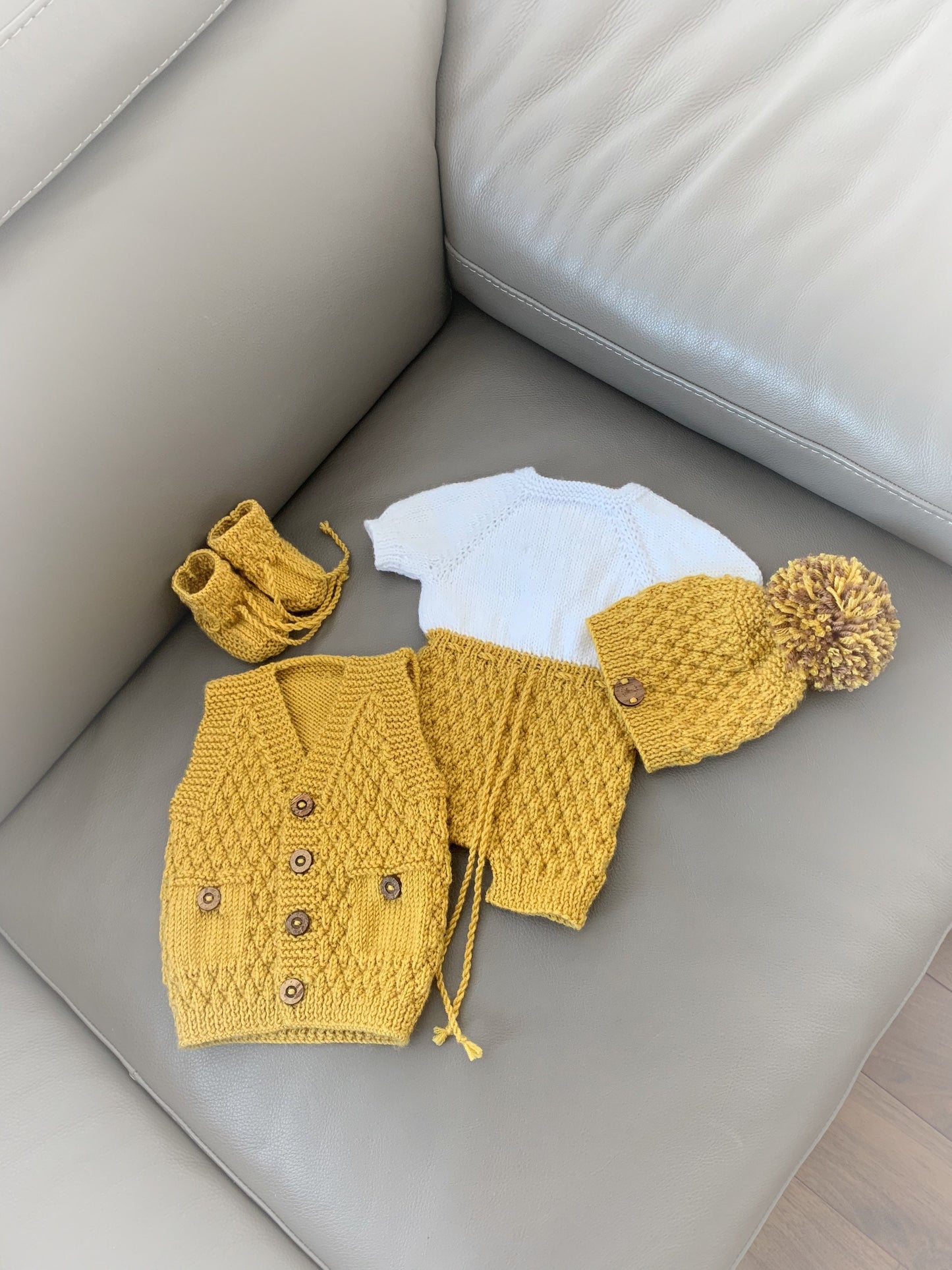 "Mustard” 4 Piece Set Knitting pattern for Reborn doll 16-22” or 0-3 Mth Old Baby