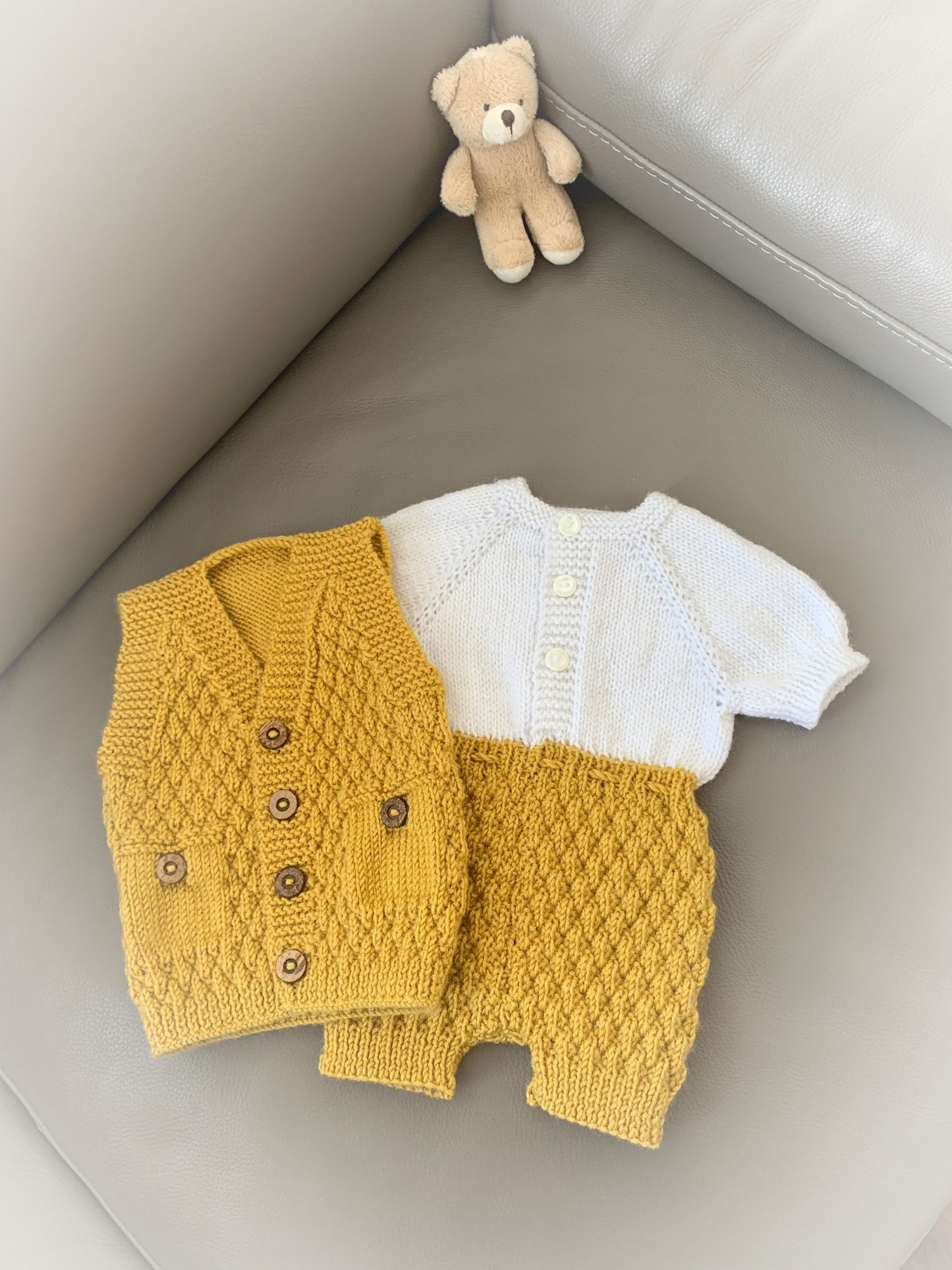 "Mustard” 4 Piece Set Knitting pattern for Reborn doll 16-22” or 0-3 Mth Old Baby