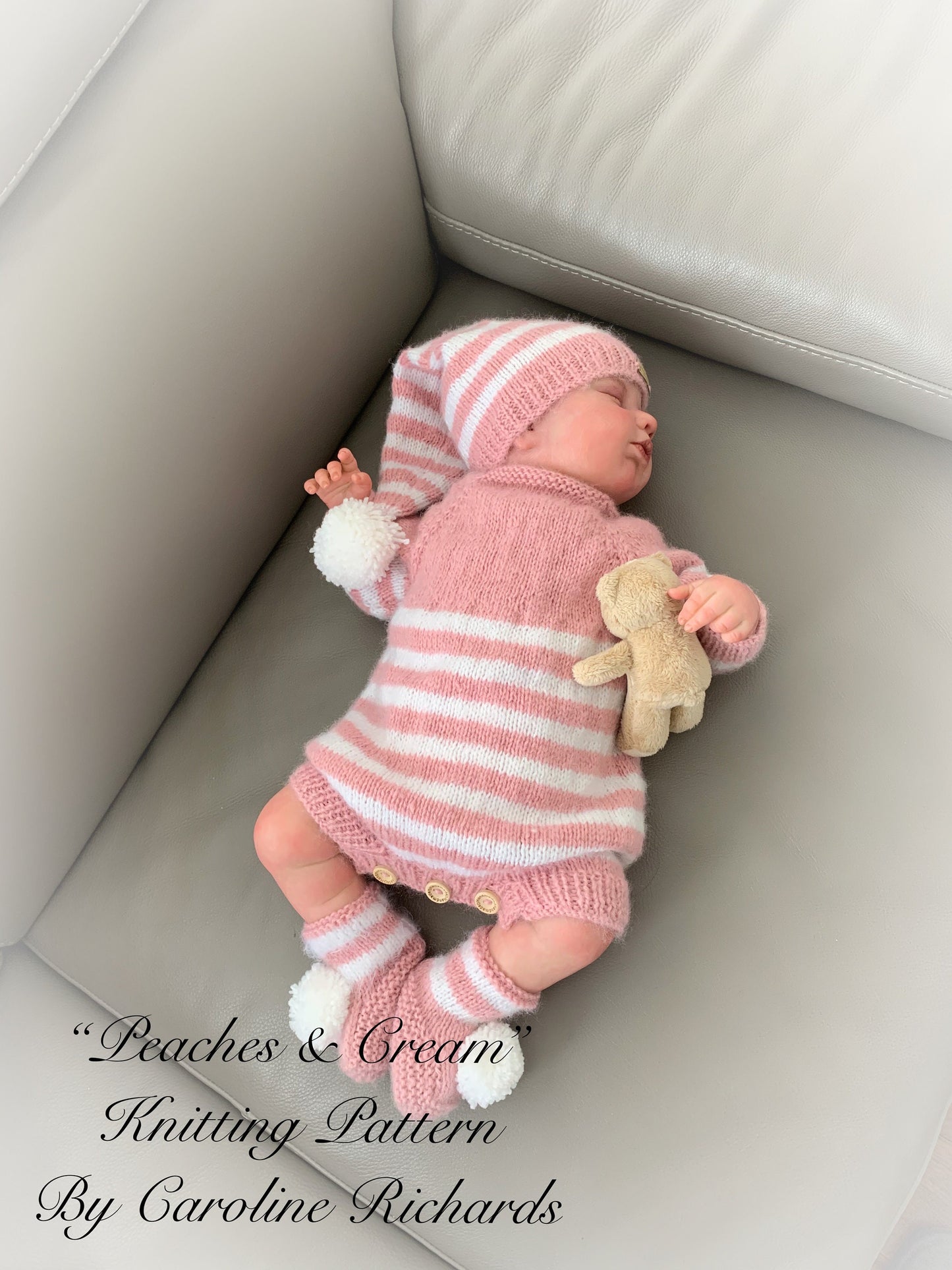 "Peaches & Cream” Romper Set Knitting pattern for Reborn doll 16 - 22” or 0-3 Mth Old Baby
