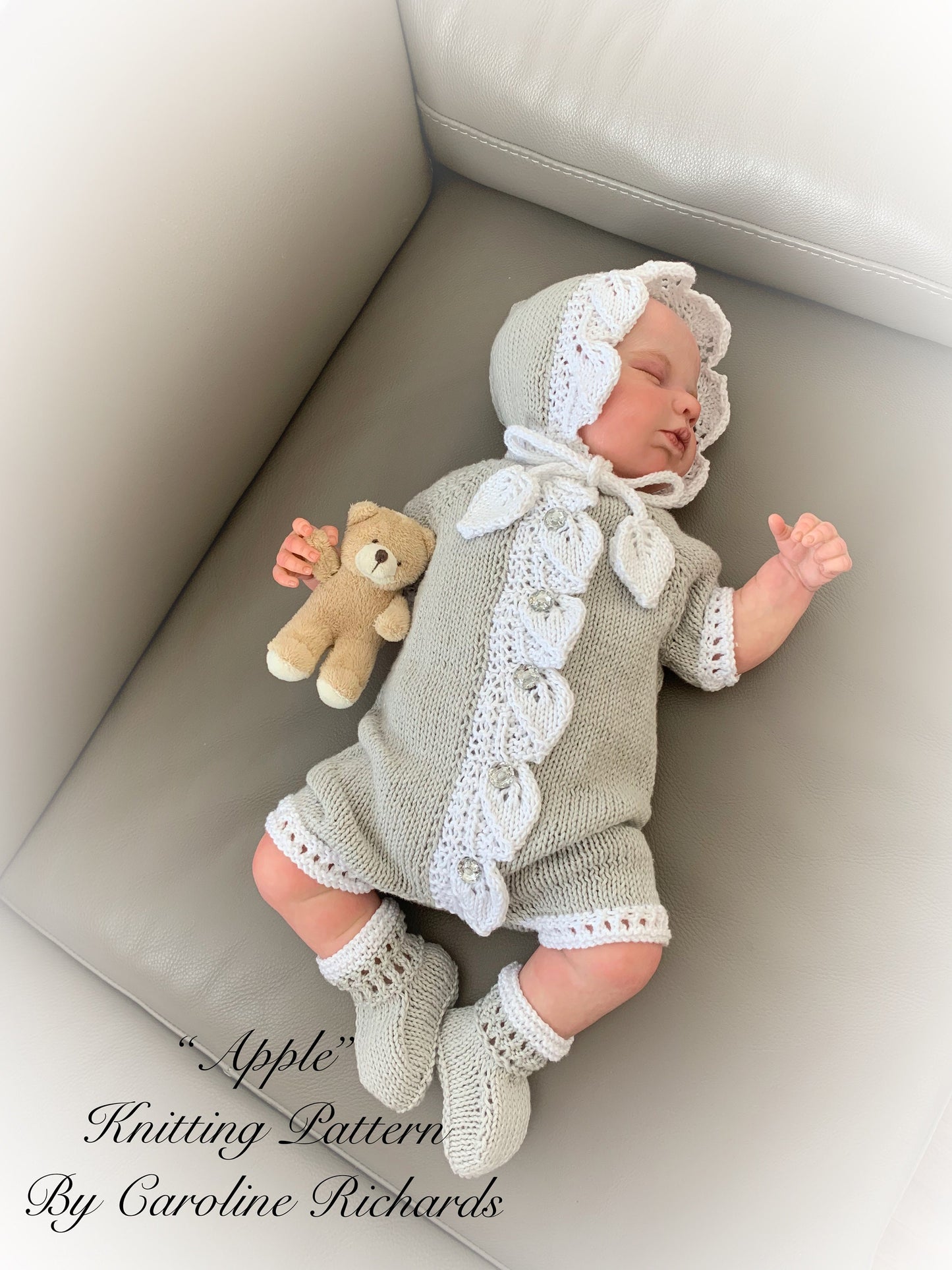 "Apple” Romper Knitting pattern for Reborn doll 16 -22” or 0-3 Mth Old Baby