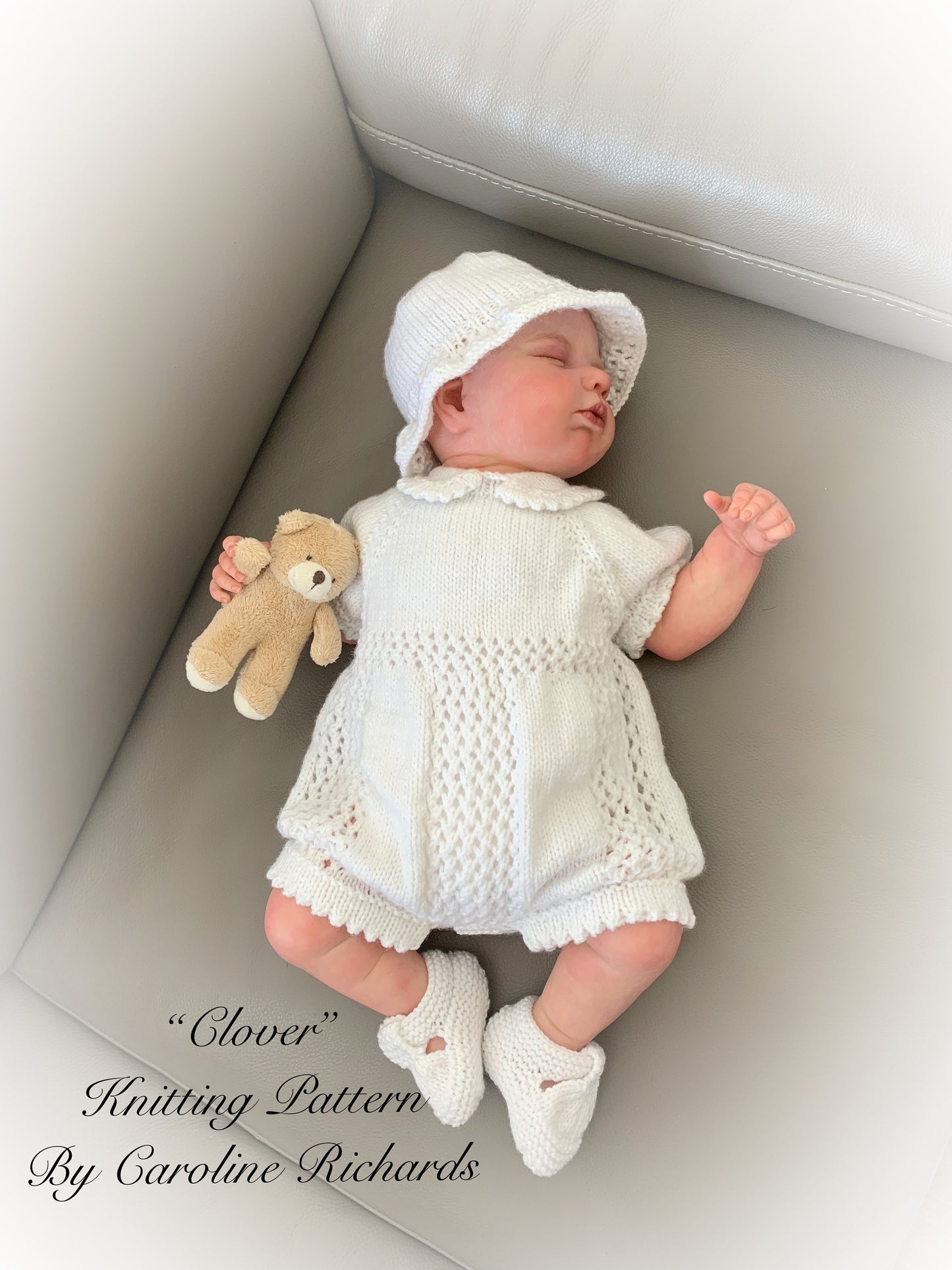"Clover” Romper Knitting pattern for Reborn doll 16 -22” or 0-3 Mth Old Baby