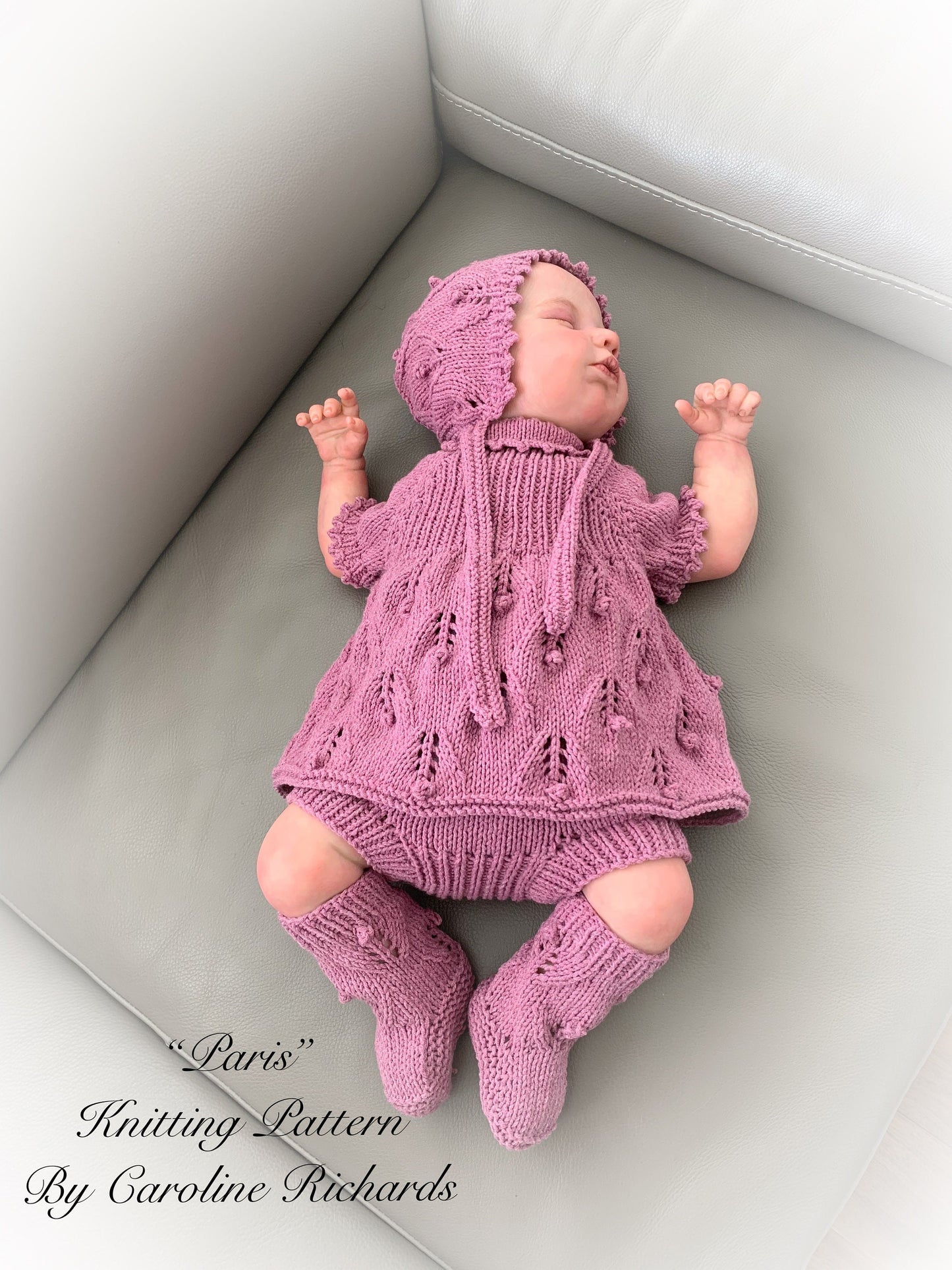 "Paris” Angel Set Knitting pattern for Reborn doll 16 -22” or 0-3 Month Old Baby