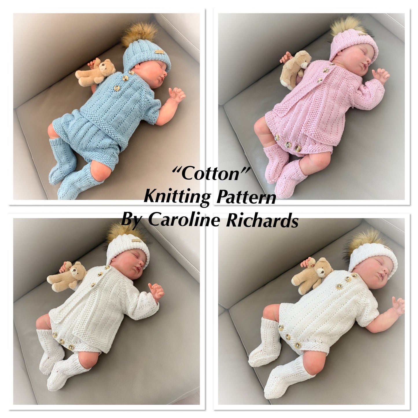 "Cotton ” Multi-piece Knitting pattern for Reborn doll 16 -22” or 0-3 Month Old Baby
