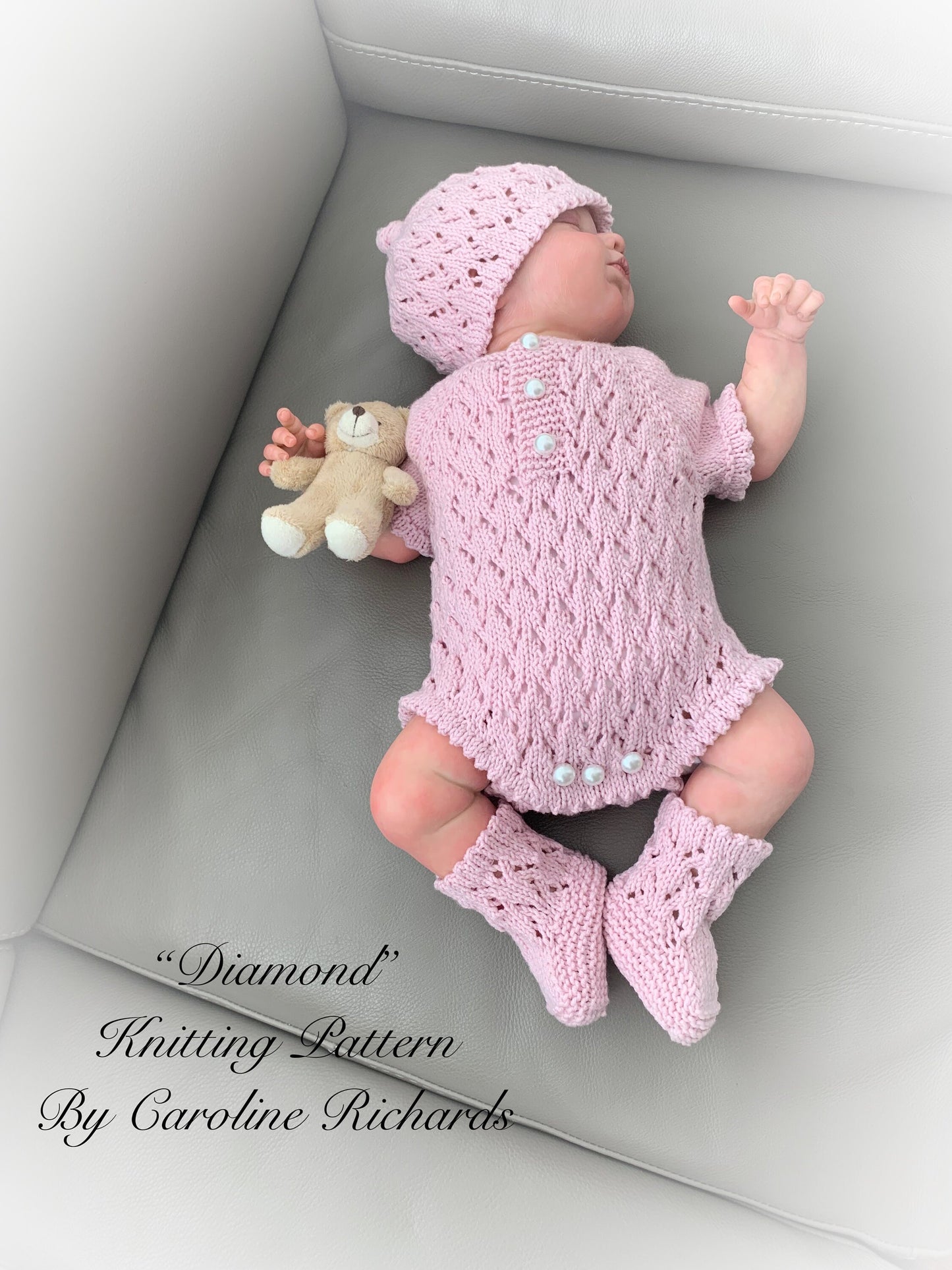 "Diamond” Romper Knitting pattern for Reborn doll 16 -22” or 0-3 Mth Old Baby