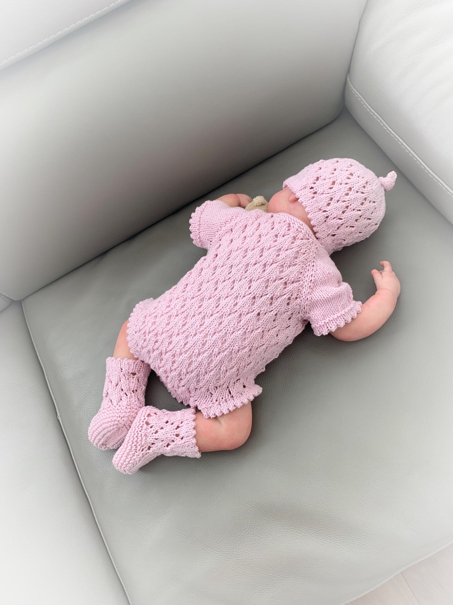 "Diamond” Romper Knitting pattern for Reborn doll 16 -22” or 0-3 Mth Old Baby