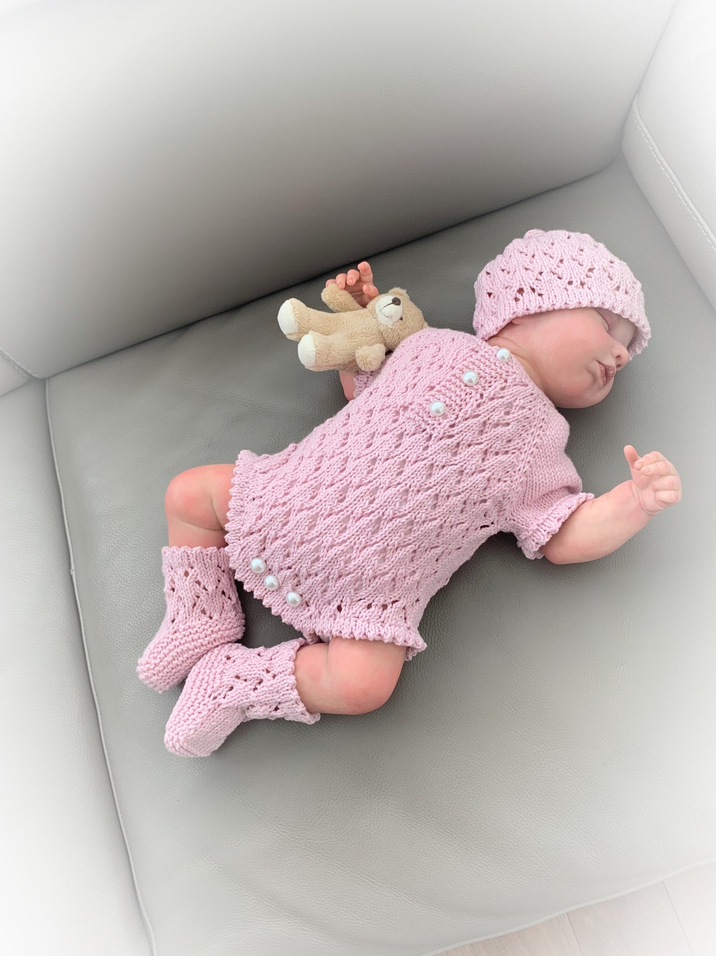 "Diamond” Romper Knitting pattern for Reborn doll 16 -22” or 0-3 Mth Old Baby