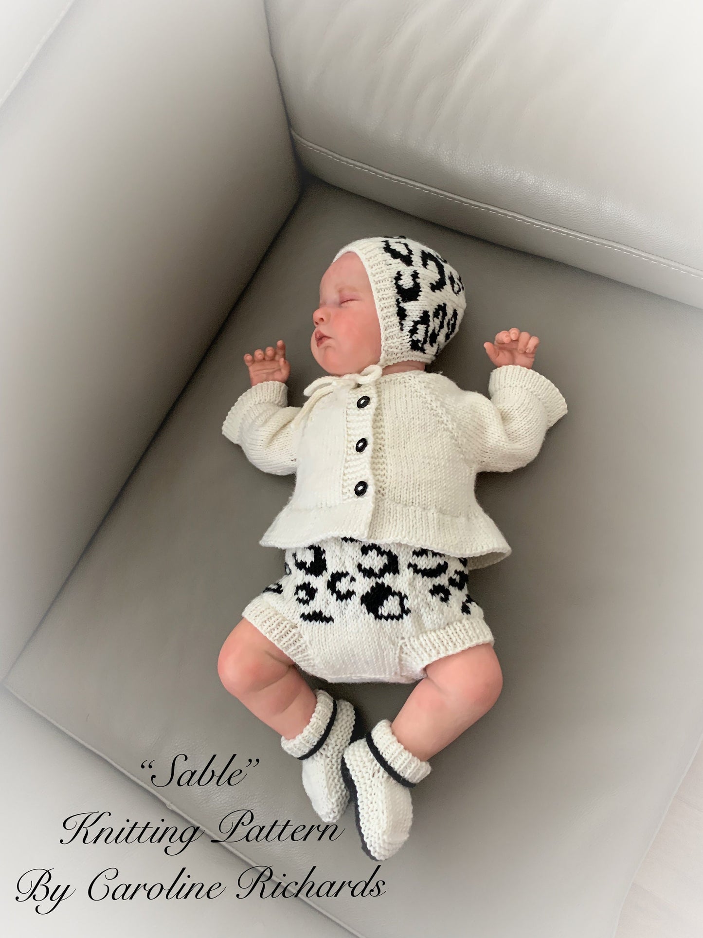 "Sable” 4 piece set knitting pattern set for Reborn doll 16 -22” or 0-3 Month Old Baby