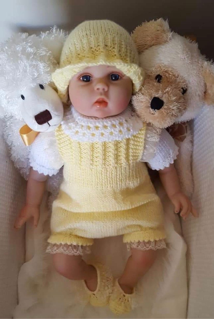 "Petal” Romper / Dungaree 4 piece set Knitting pattern for Reborn doll 16 -22” or 0-3 Mth Old Baby