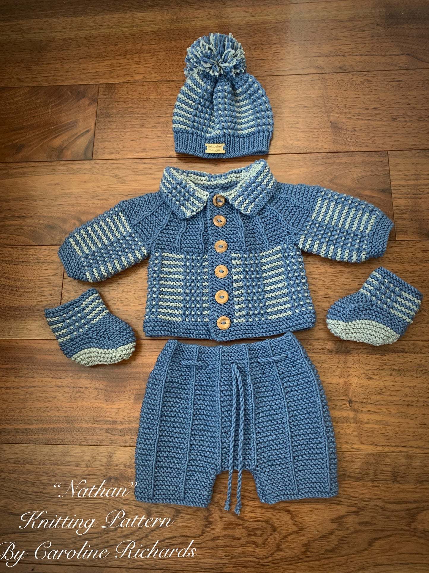 "Nathan” 4 Piece set - 8 sizes from premature to 24 Month old baby