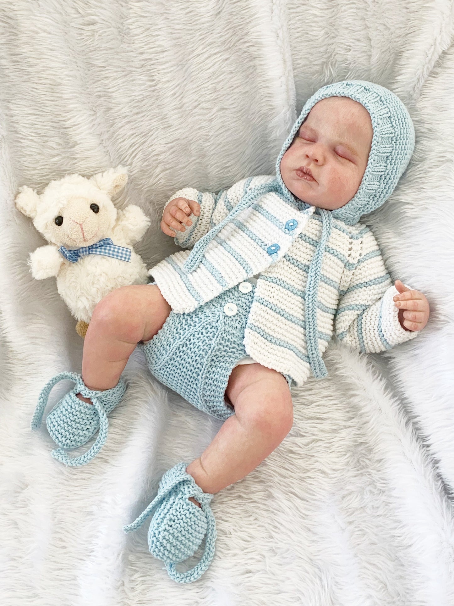 "Rose Petal” Multi-piece Knitting pattern for Reborn doll 16 -22” or 0-3 Month Old Baby