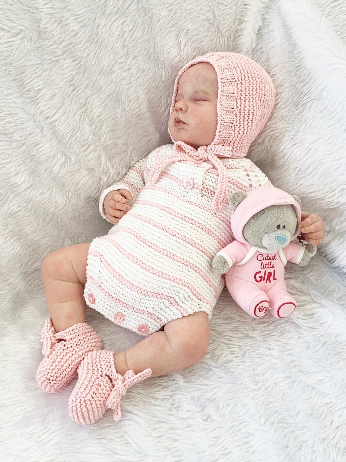 "Rose Petal” Multi-piece Knitting pattern for Reborn doll 16 -22” or 0-3 Month Old Baby