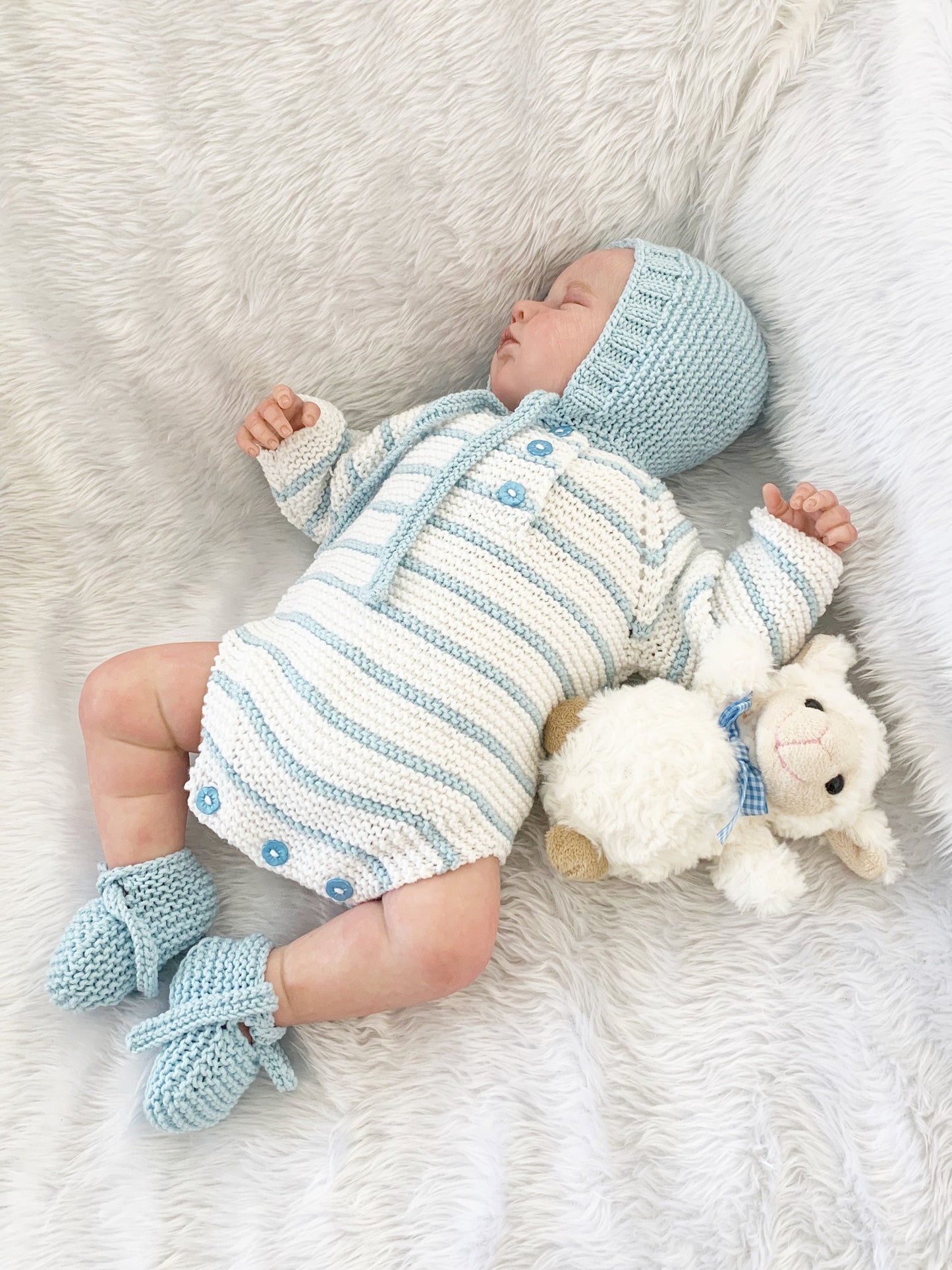 "Rose Petal” Multi-piece Knitting pattern for Reborn doll 16 -22” or 0-3 Month Old Baby
