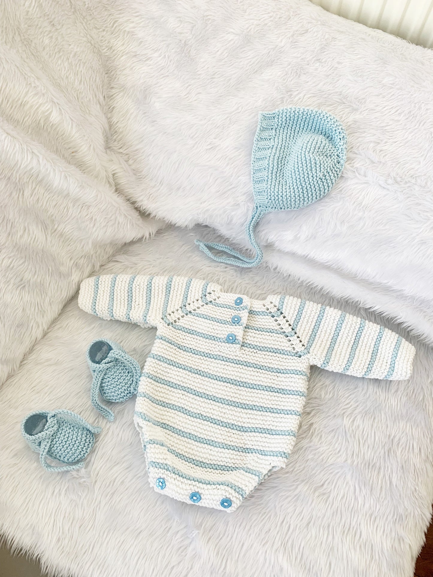 "Rose Petal” Multi-piece Knitting pattern for Reborn doll 16 -22” or 0-3 Month Old Baby