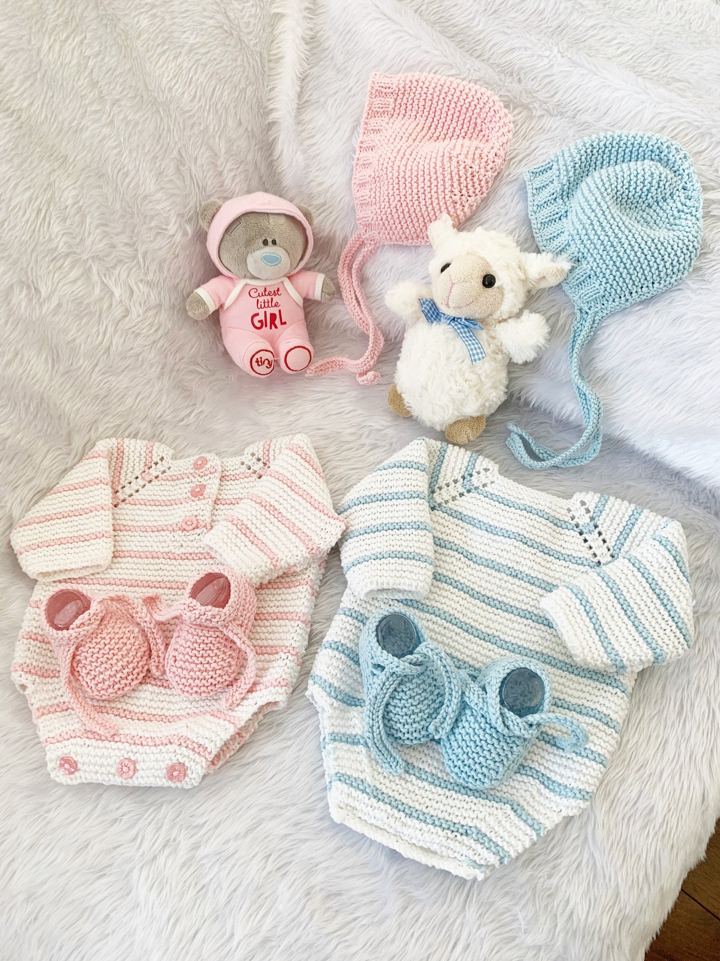 "Rose Petal” Multi-piece Knitting pattern for Reborn doll 16 -22” or 0-3 Month Old Baby