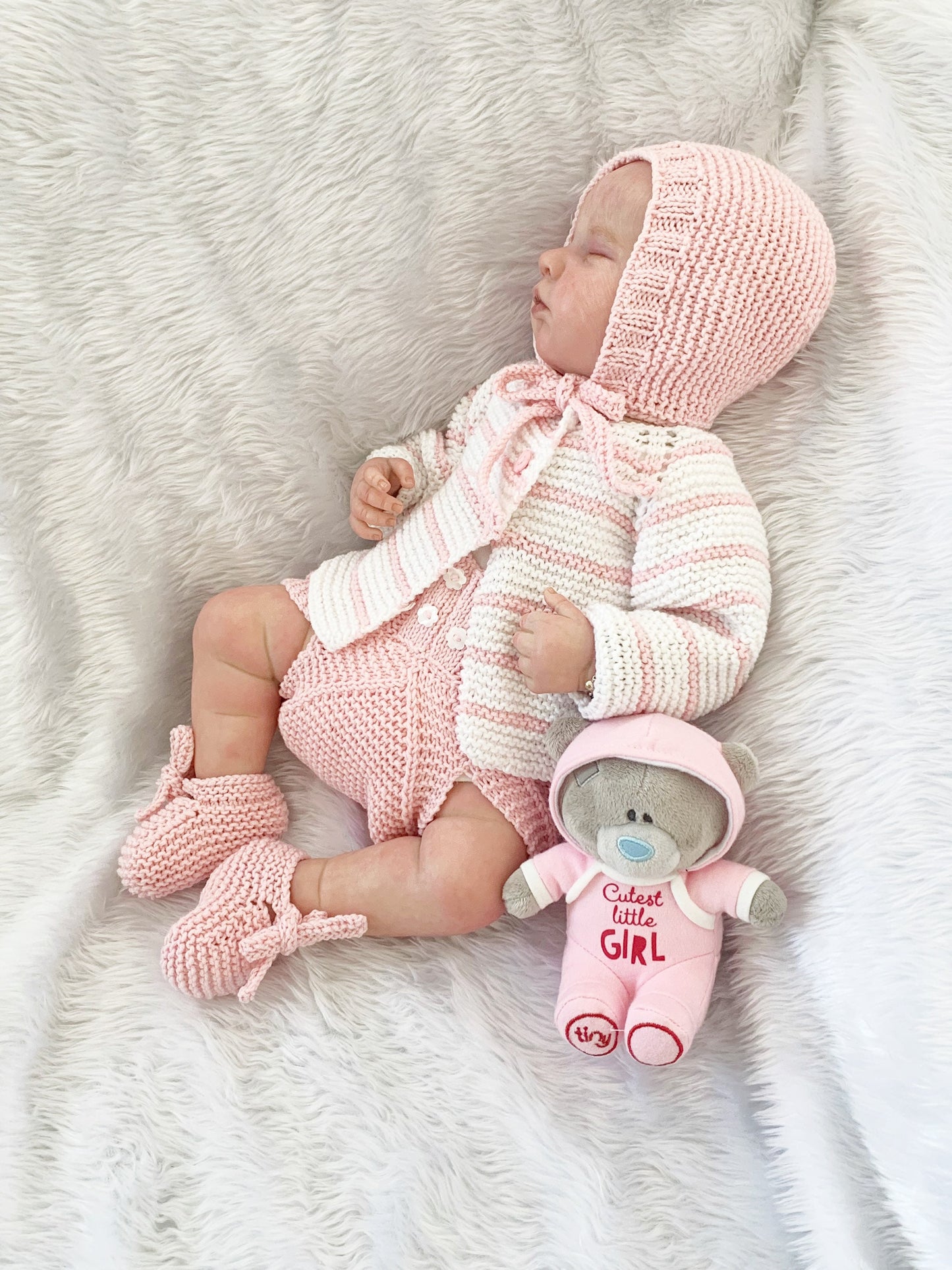 "Rose Petal” Multi-piece Knitting pattern for Reborn doll 16 -22” or 0-3 Month Old Baby