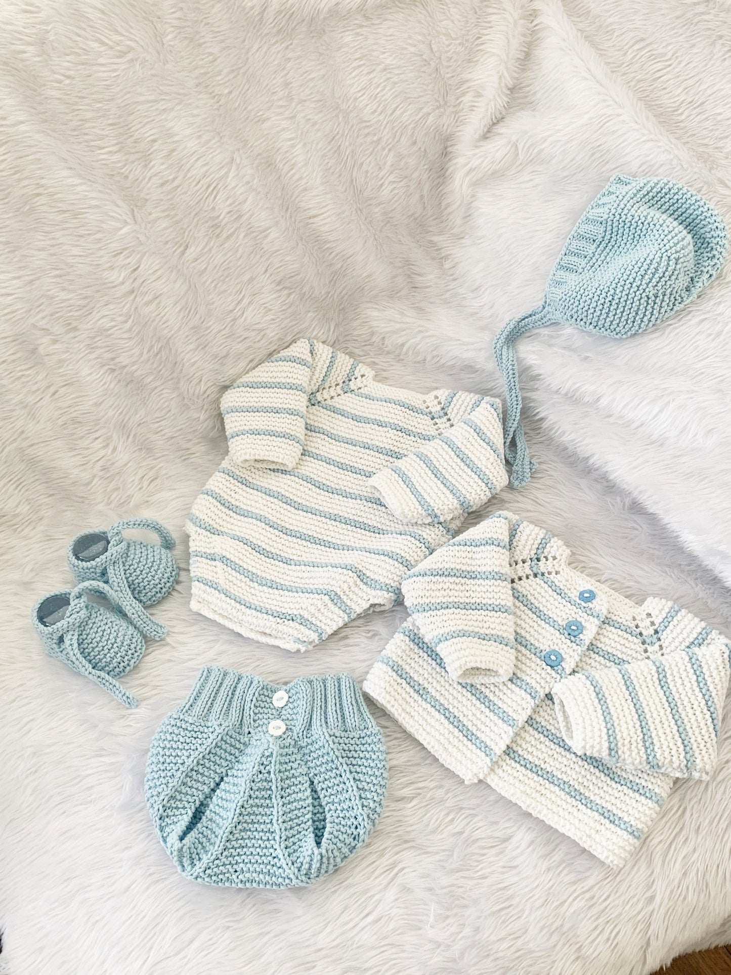 "Rose Petal” Multi-piece Knitting pattern for Reborn doll 16 -22” or 0-3 Month Old Baby