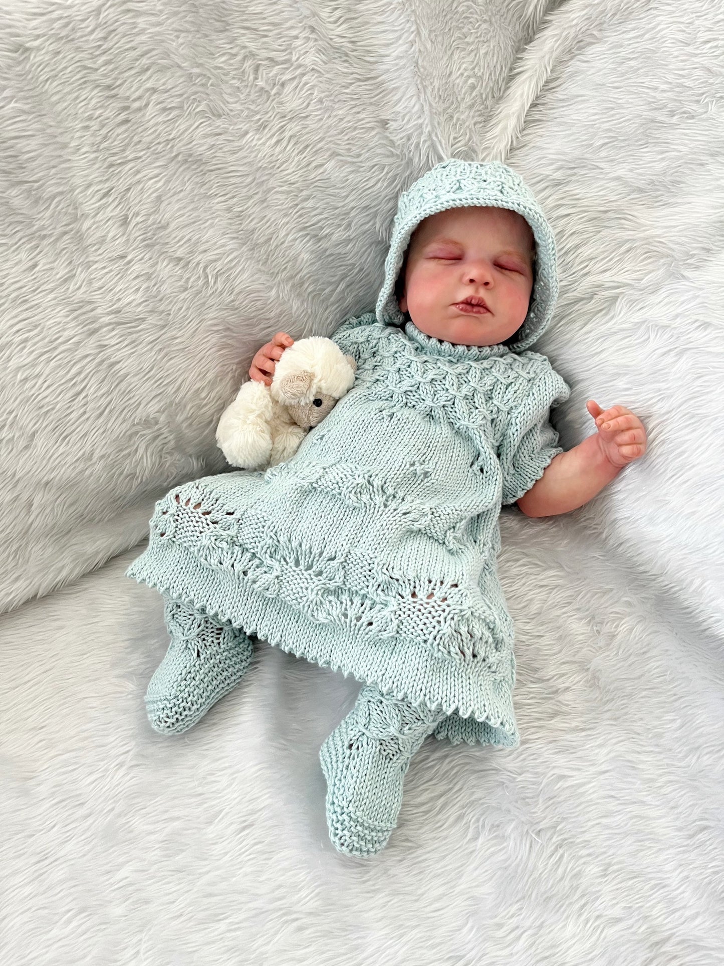"Clementine” Dress Set Knitting pattern for Reborn doll 16 -22” or 0-3 Mth Old Baby