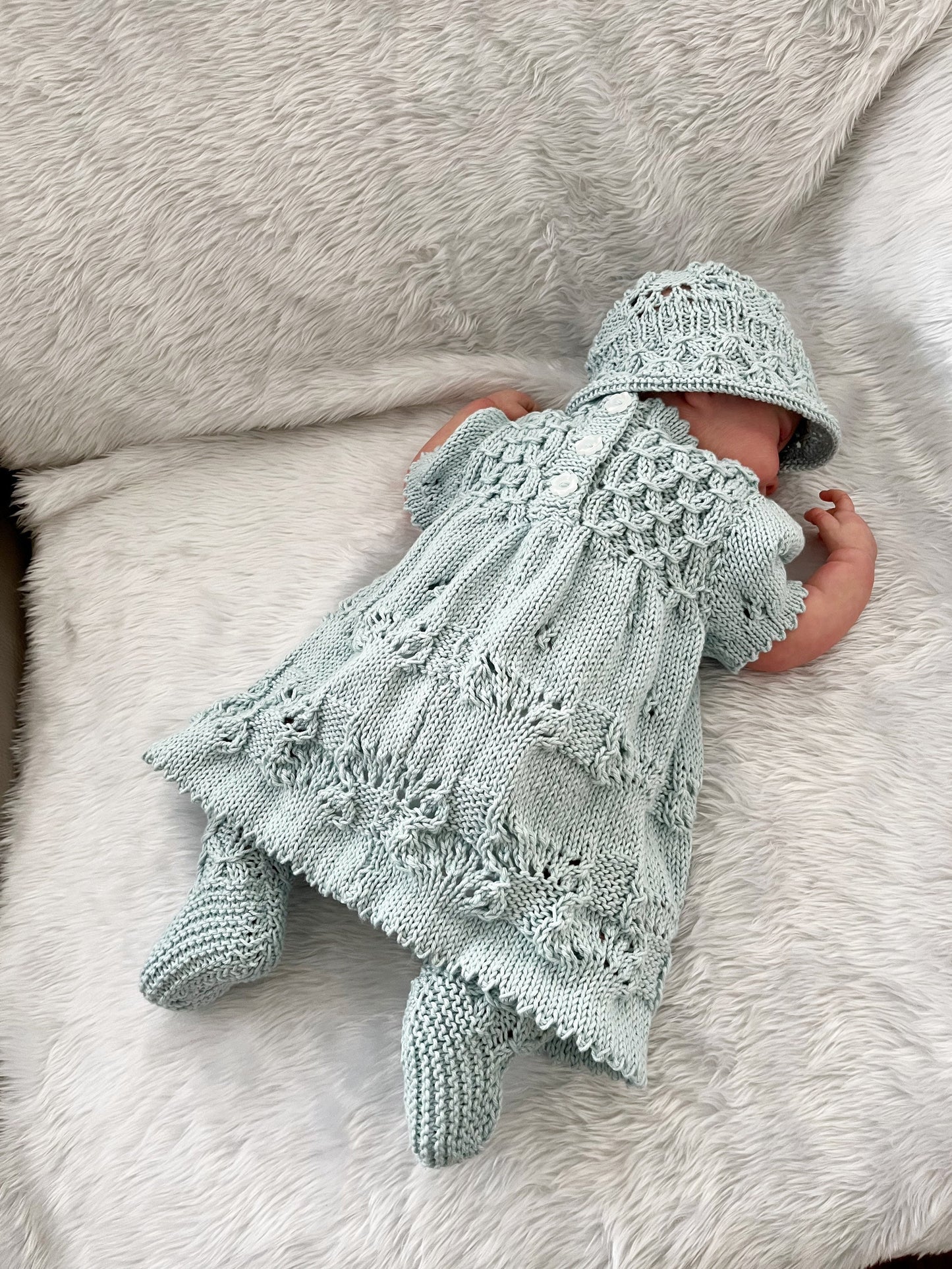 "Clementine” Dress Set Knitting pattern for Reborn doll 16 -22” or 0-3 Mth Old Baby