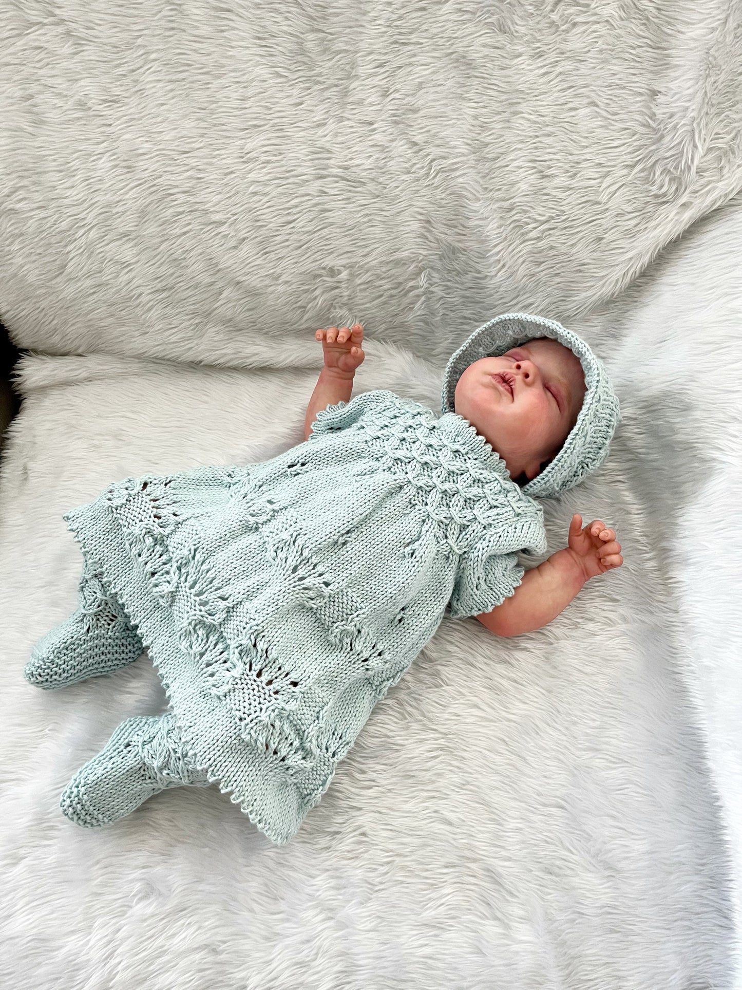 "Clementine” Dress Set Knitting pattern for Reborn doll 16 -22” or 0-3 Mth Old Baby