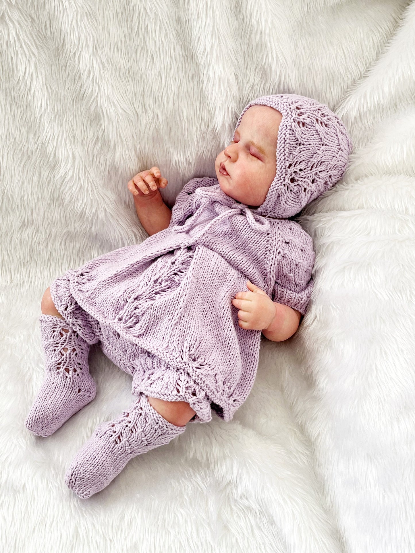 "Matilda” 4 Piece Set Knitting pattern for Reborn doll 16-22” or 0-3 Month Old Baby