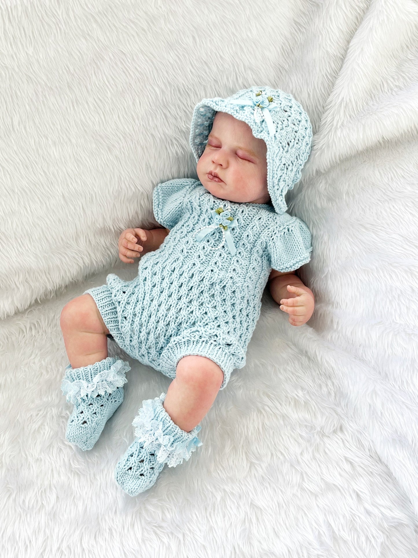 "Ruffle” Romper Knitting pattern for Reborn doll 16 -22” or 0-3 Month Old Baby