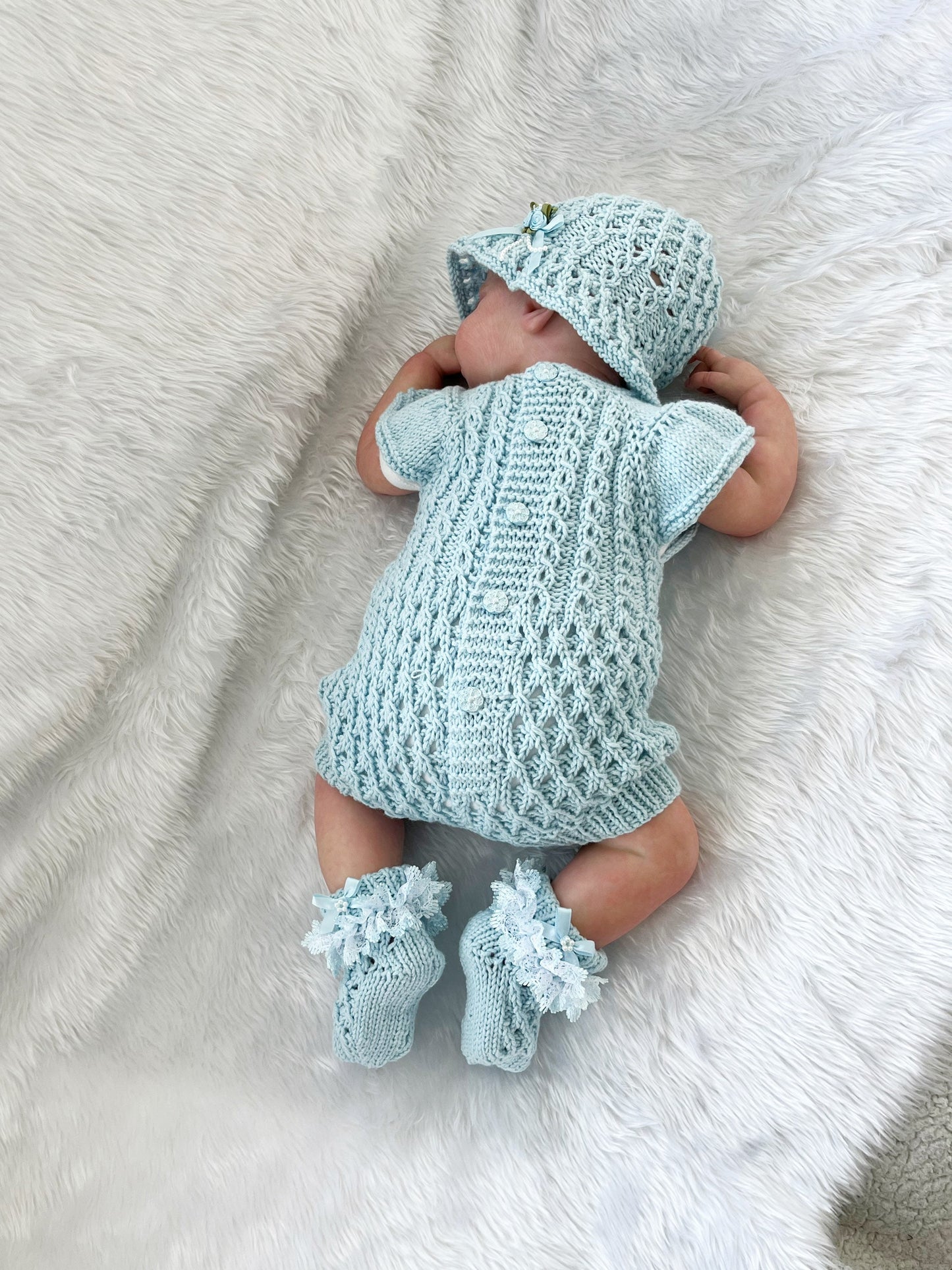 "Ruffle” Romper Knitting pattern for Reborn doll 16 -22” or 0-3 Month Old Baby