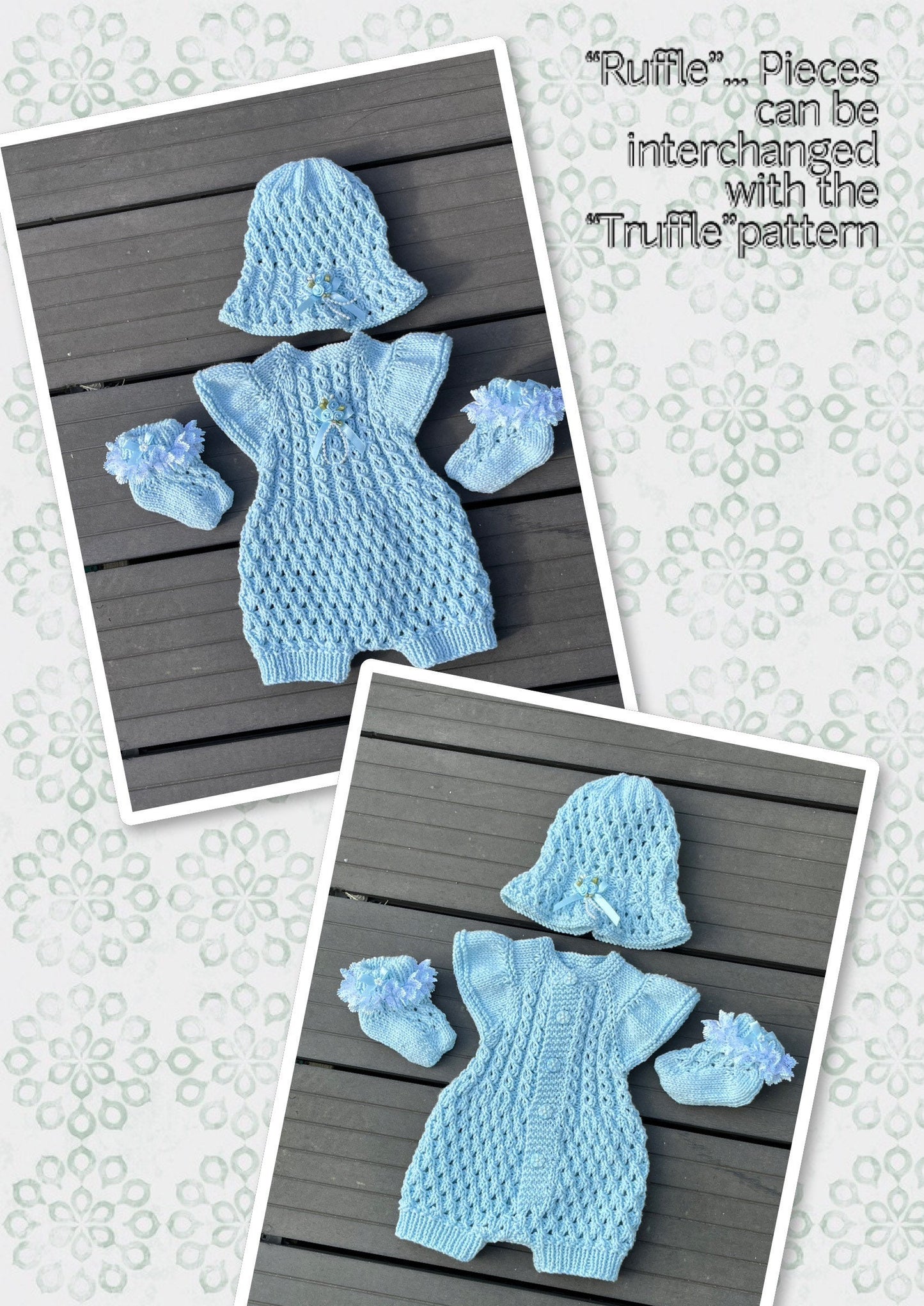 "Ruffle” Romper Knitting pattern for Reborn doll 16 -22” or 0-3 Month Old Baby
