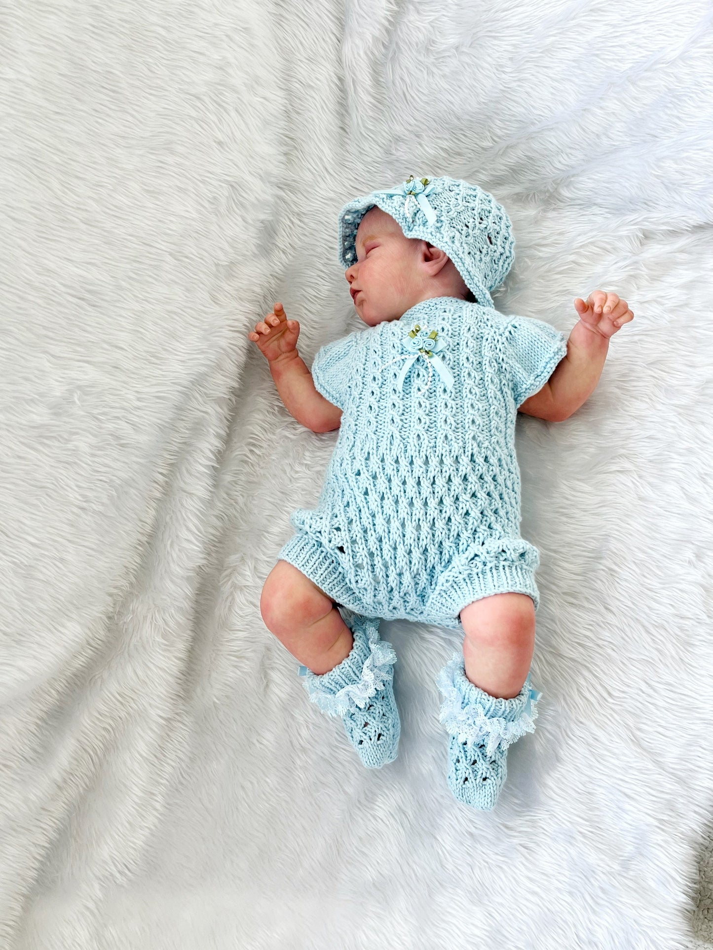 "Ruffle” Romper Knitting pattern for Reborn doll 16 -22” or 0-3 Month Old Baby