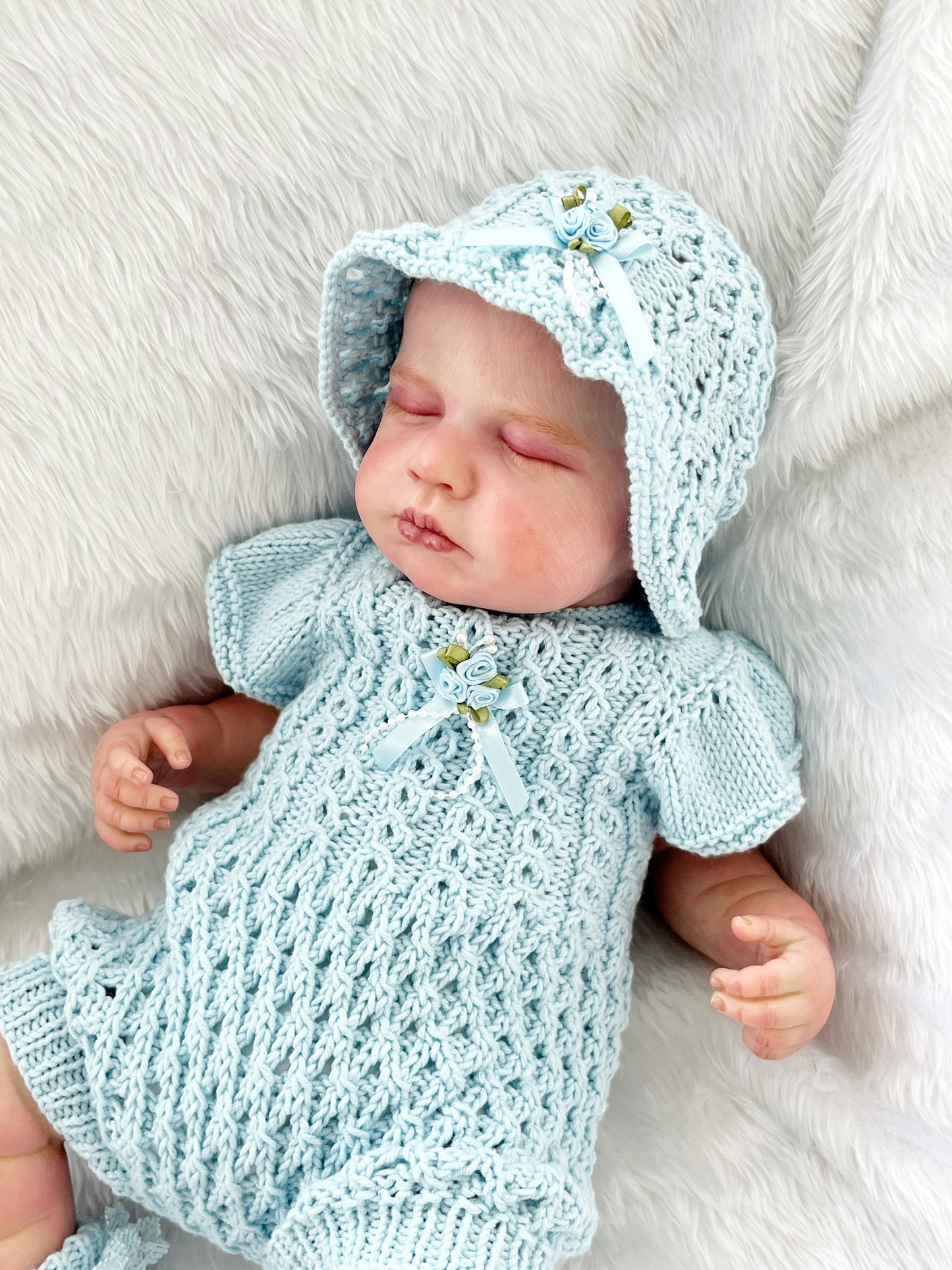 "Ruffle” Romper Knitting pattern for Reborn doll 16 -22” or 0-3 Month Old Baby