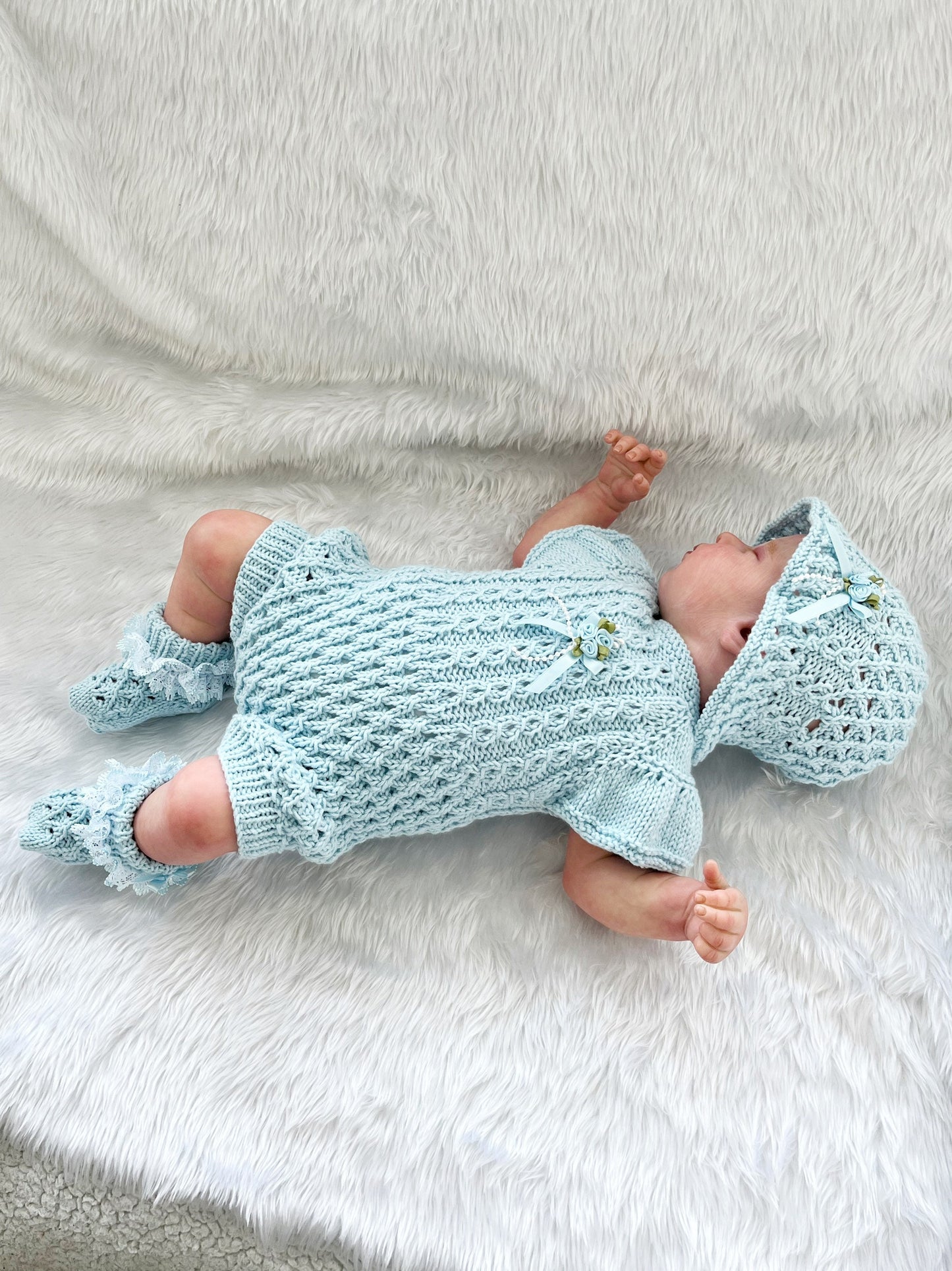 "Ruffle” Romper Knitting pattern for Reborn doll 16 -22” or 0-3 Month Old Baby