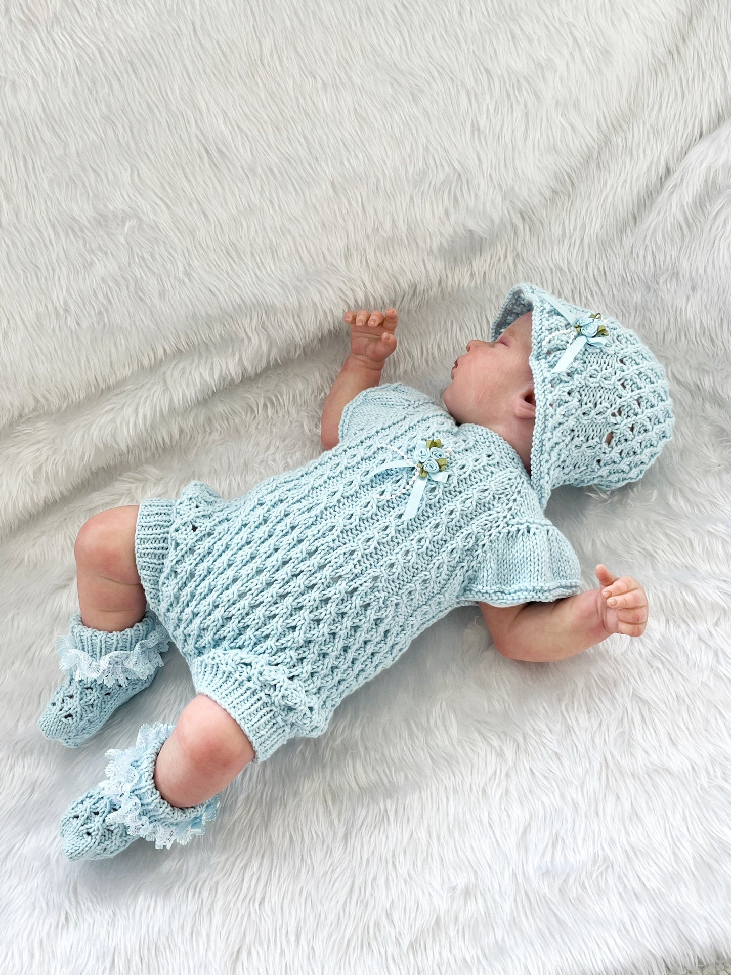 "Ruffle” Romper Knitting pattern for Reborn doll 16 -22” or 0-3 Month Old Baby