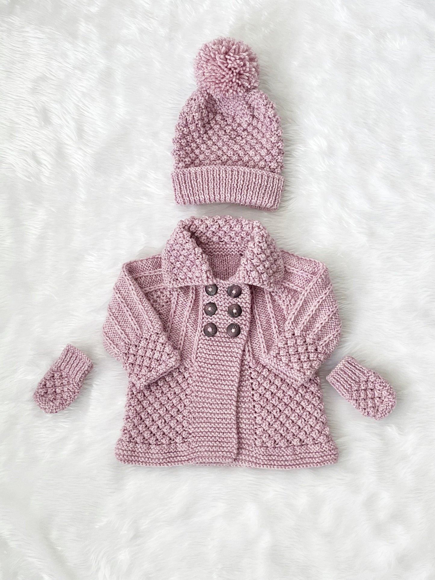 "Enchanted” 3 Piece Coat Set Knitting pattern for Reborn doll 16-22” or 0-3 Month Old Baby