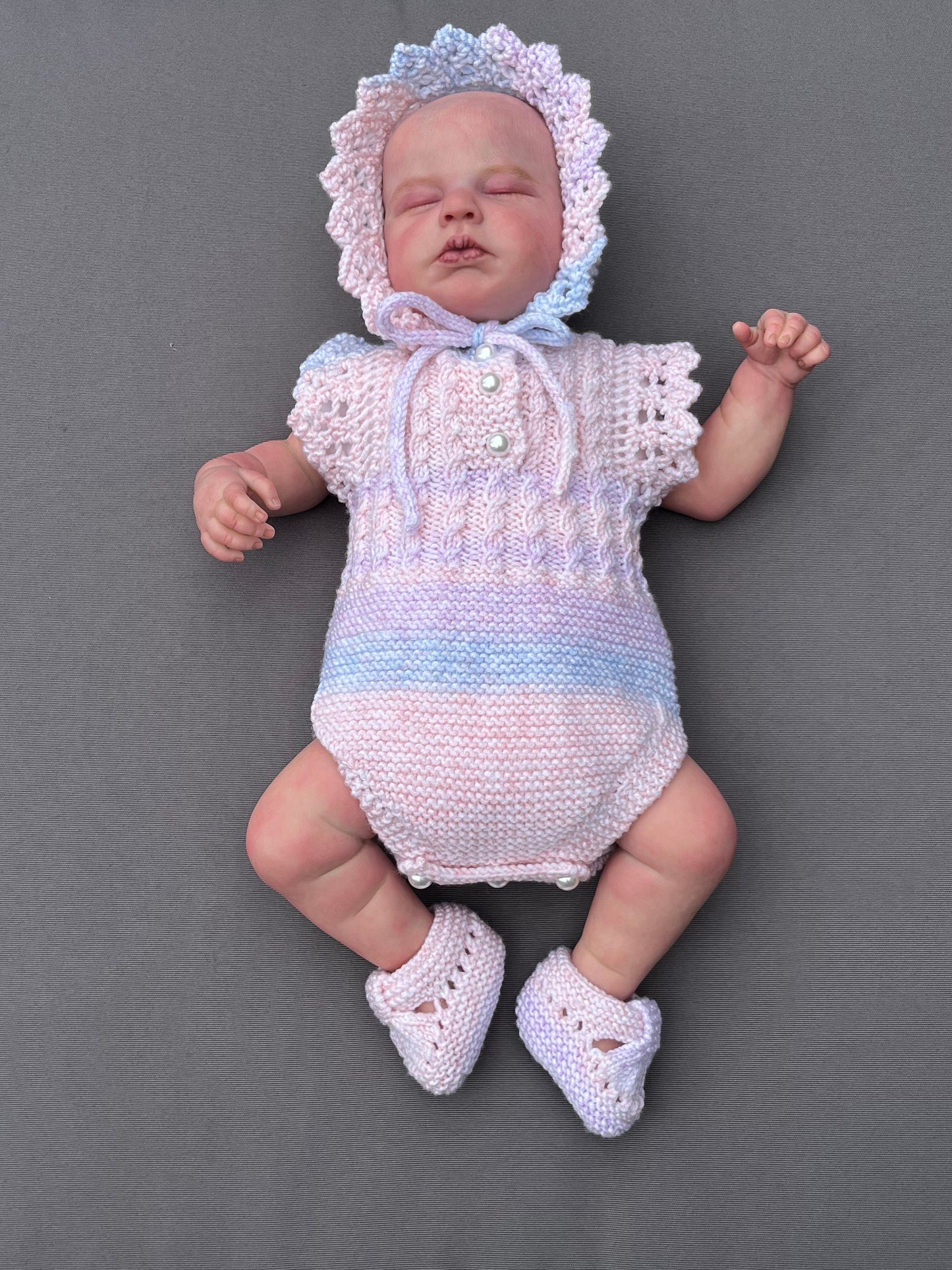 "Florence” Romper Knitting pattern for Reborn doll 16 -22” or 0-3 Month Old Baby
