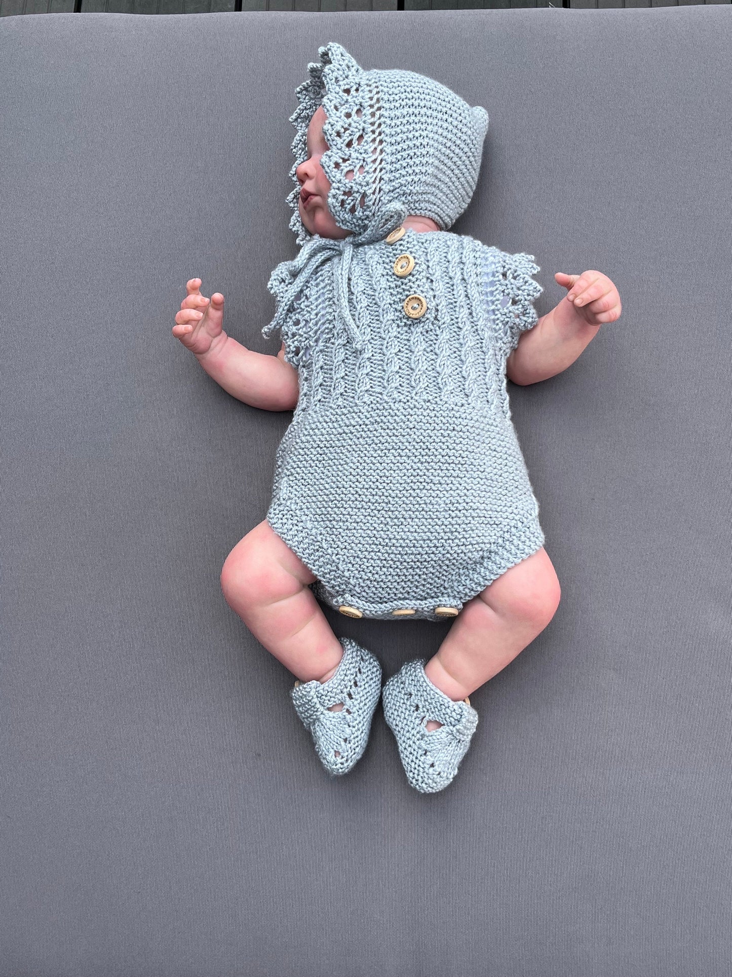 "Florence” Romper Knitting pattern for Reborn doll 16 -22” or 0-3 Month Old Baby