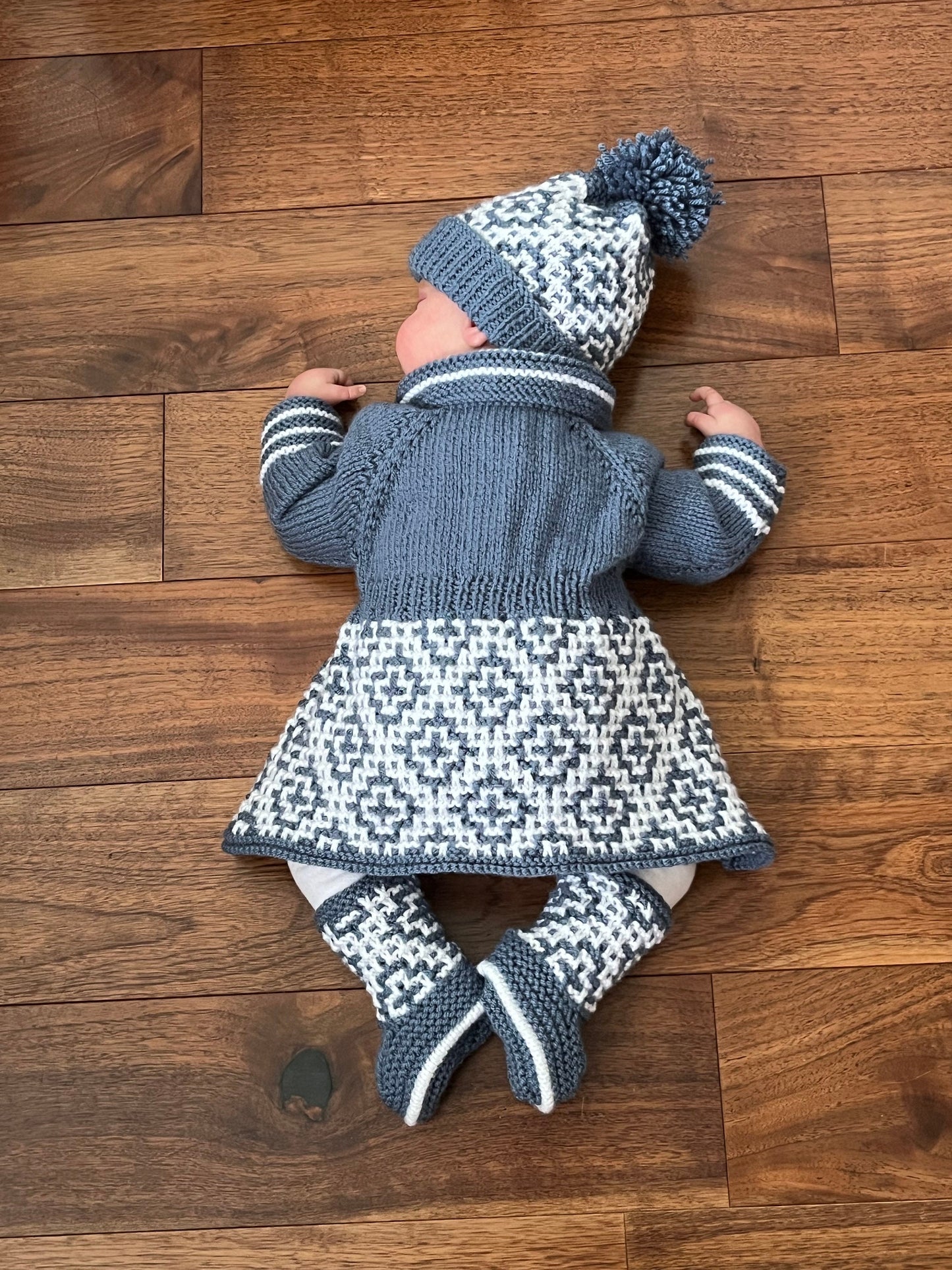 "Maze” 3 Piece Coat Set Knitting pattern for Reborn doll 16-22” or 0-3 Month Old Baby
