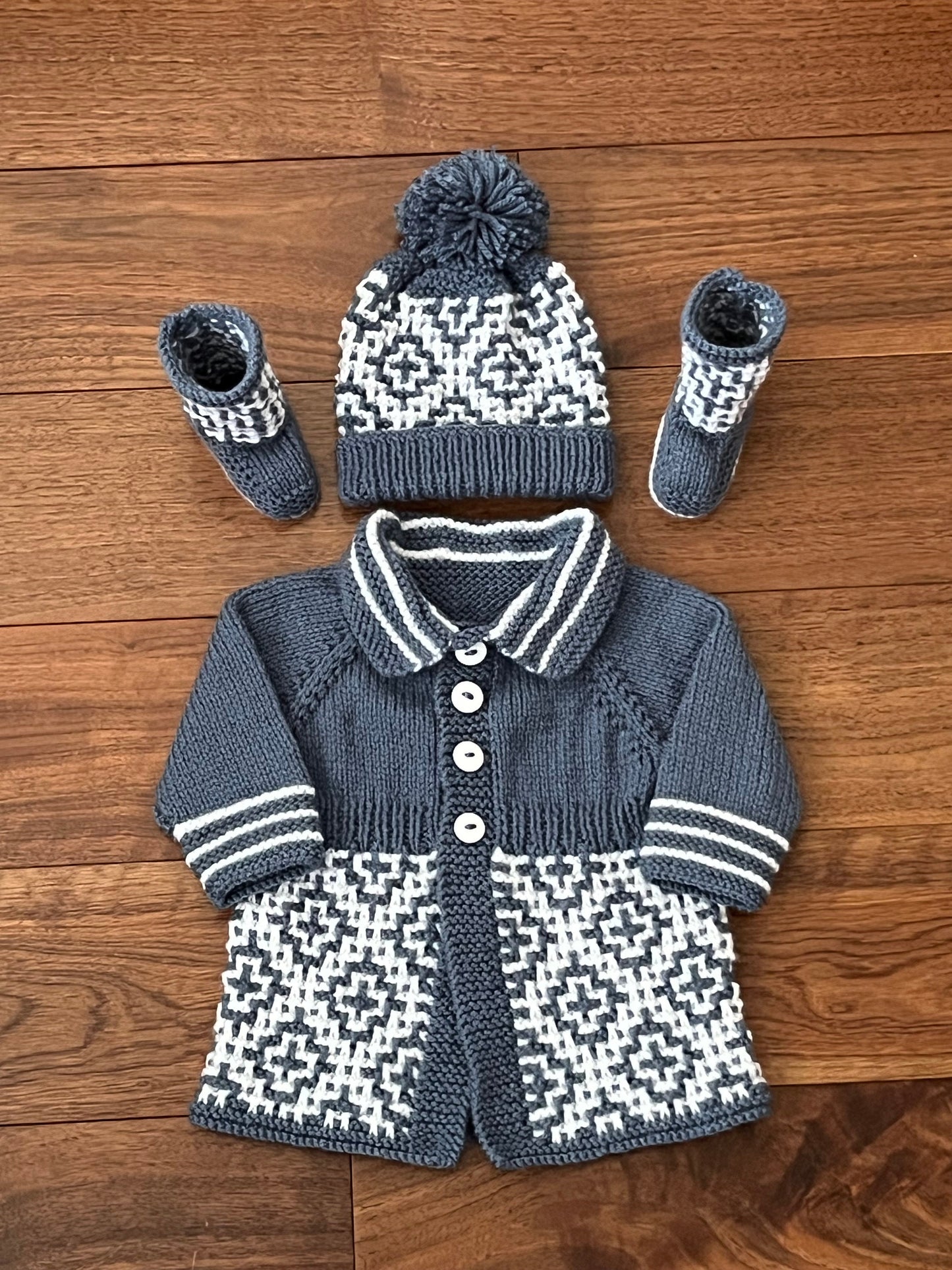 "Maze” 3 Piece Coat Set Knitting pattern for Reborn doll 16-22” or 0-3 Month Old Baby