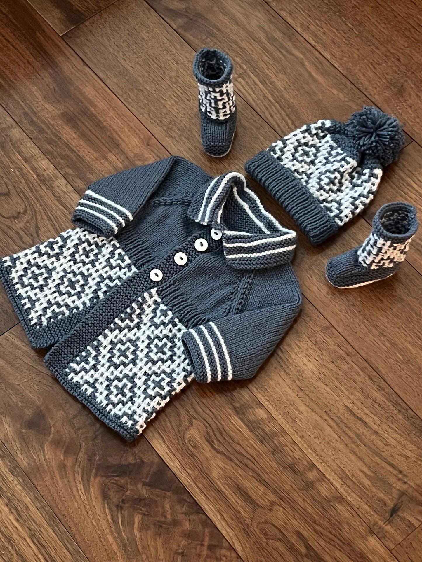 "Maze” 3 Piece Coat Set Knitting pattern for Reborn doll 16-22” or 0-3 Month Old Baby