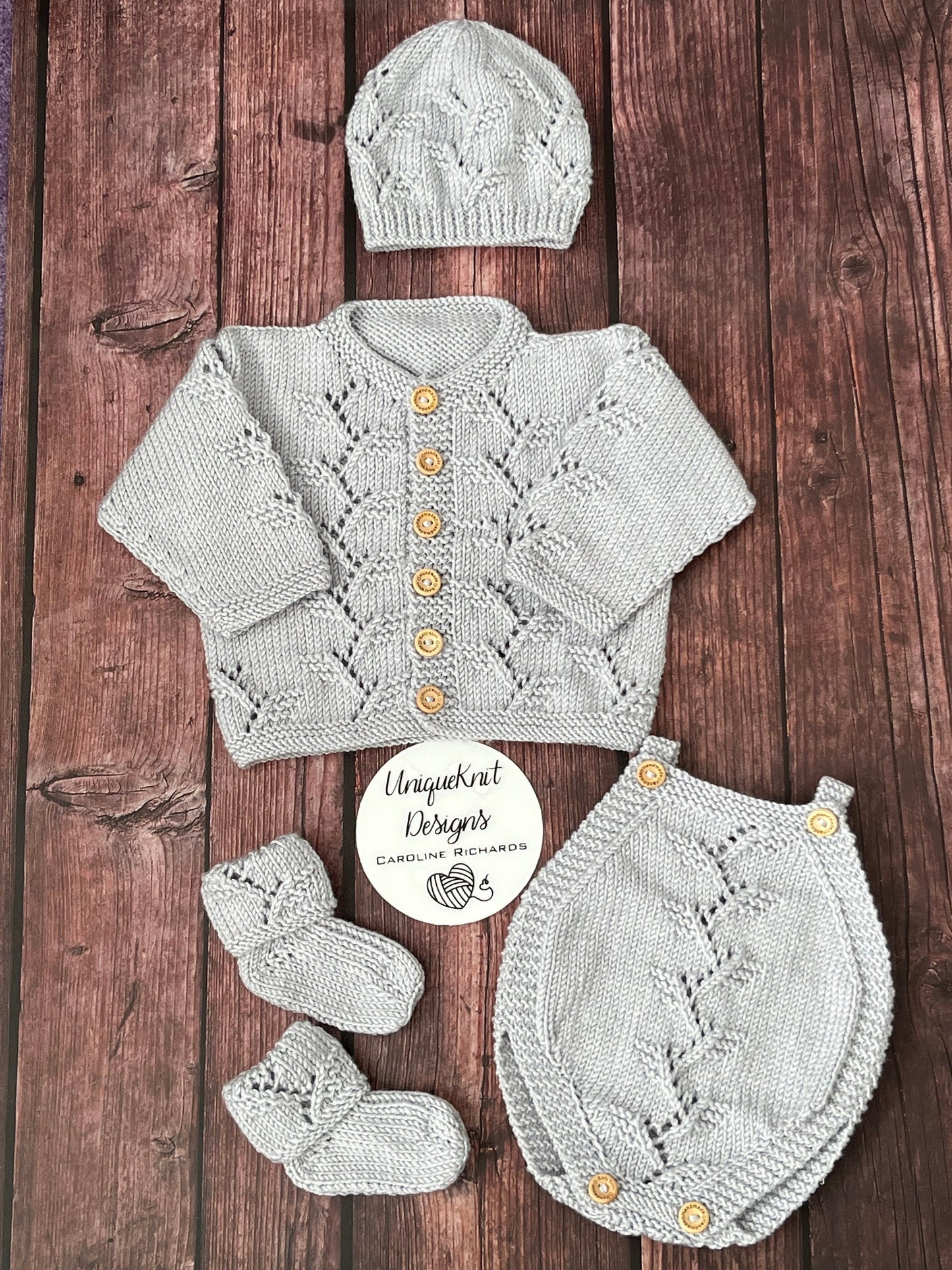 "Sycamore” 4 piece set Knitting pattern for Reborn doll 16 -22” or 0-3 Month Old Baby